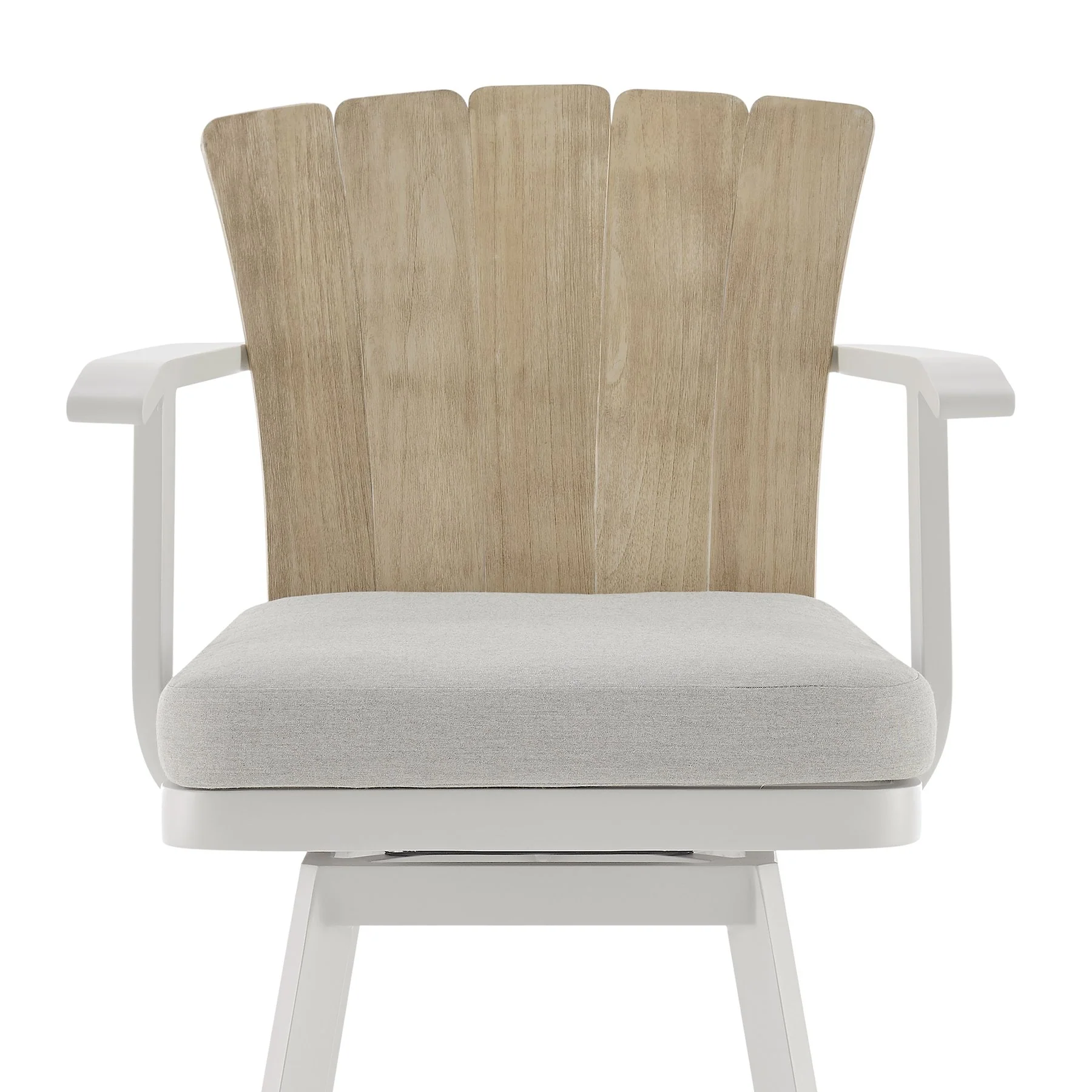 Hazel Outdoor Patio Swivel Counter Stool in Aluminum with Teak Wood and Argent Gray Cushion - Image 5