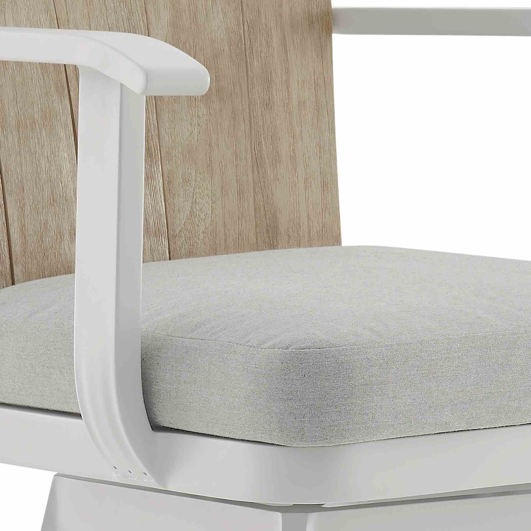 Hazel Outdoor Patio Swivel Counter Stool in Aluminum with Teak Wood and Argent Gray Cushion - Image 6