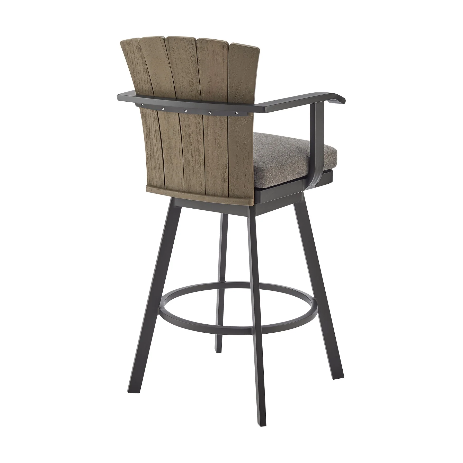 Hazel Outdoor Patio Swivel Counter Stool in Aluminum with Teak Wood and Charcoal Cushion - Image 3