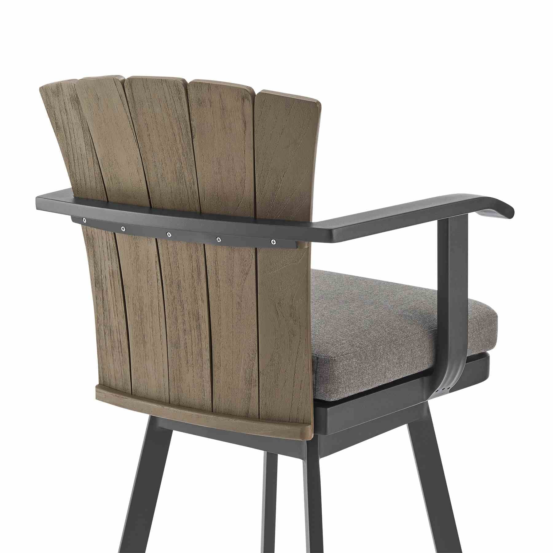 Hazel Outdoor Patio Swivel Counter Stool in Aluminum with Teak Wood and Charcoal Cushion - Image 5
