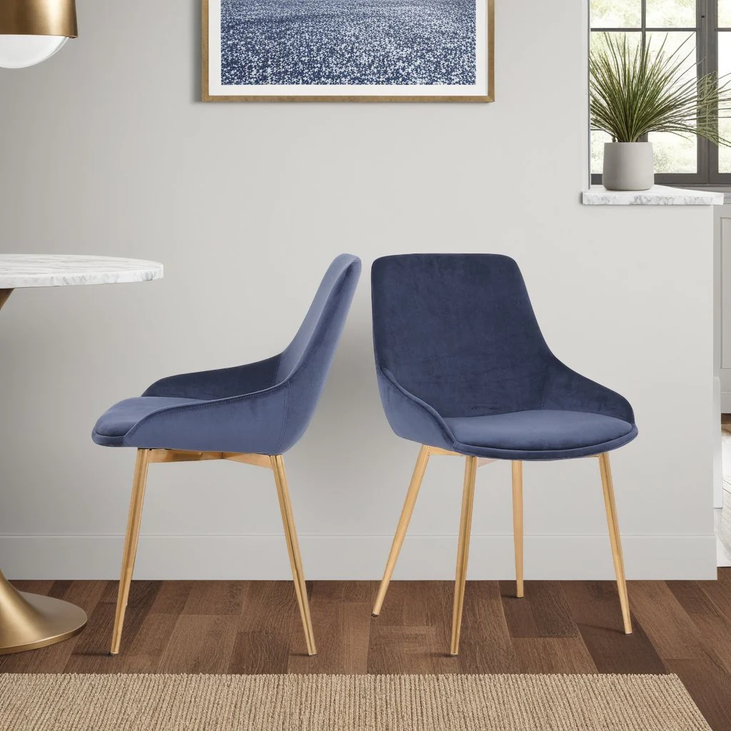 Heidi Blue Velvet Dining Accent Chair with Gold Metal Legs - Image 7