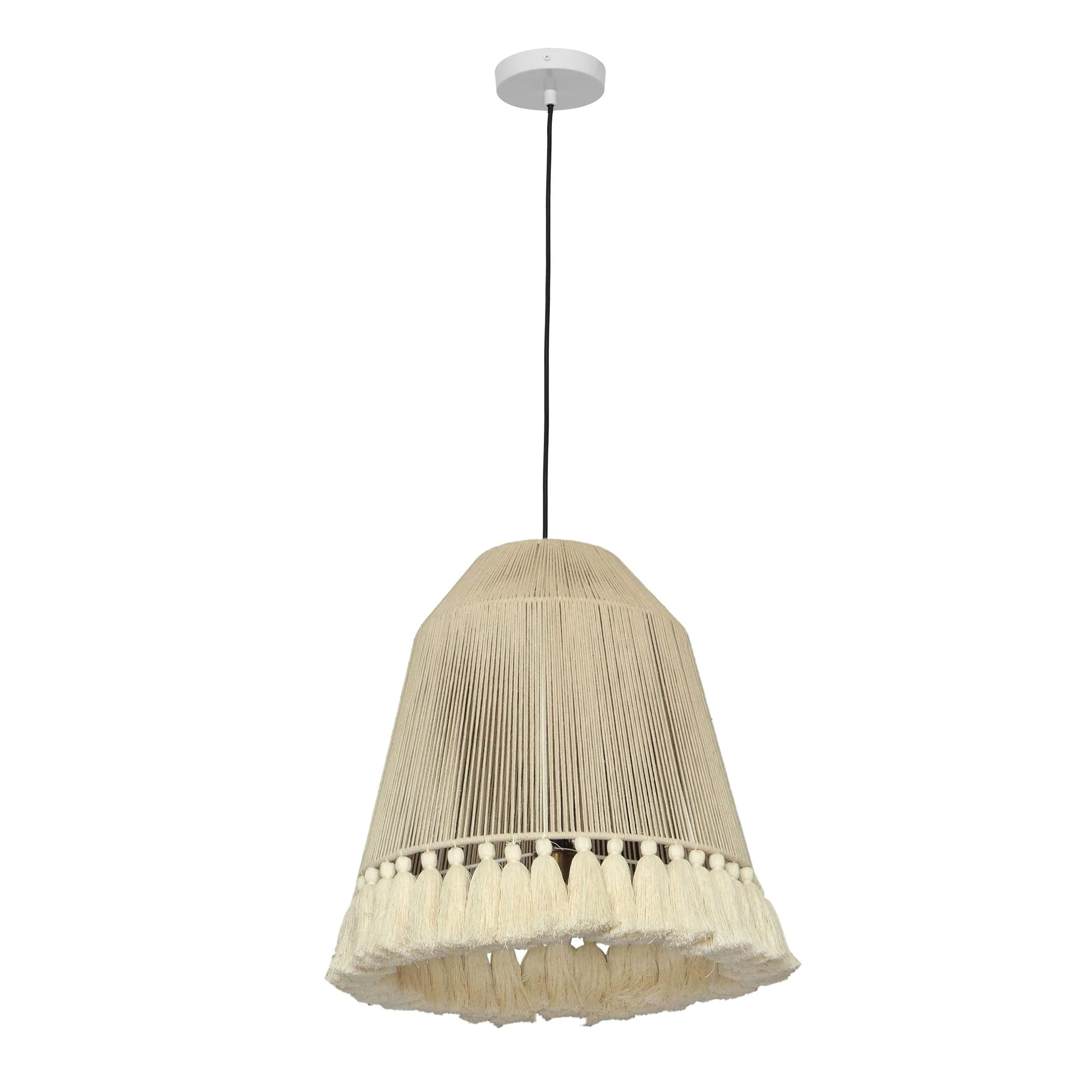 Helen White Cotton Tasseled Pendant Lamp - Image 3