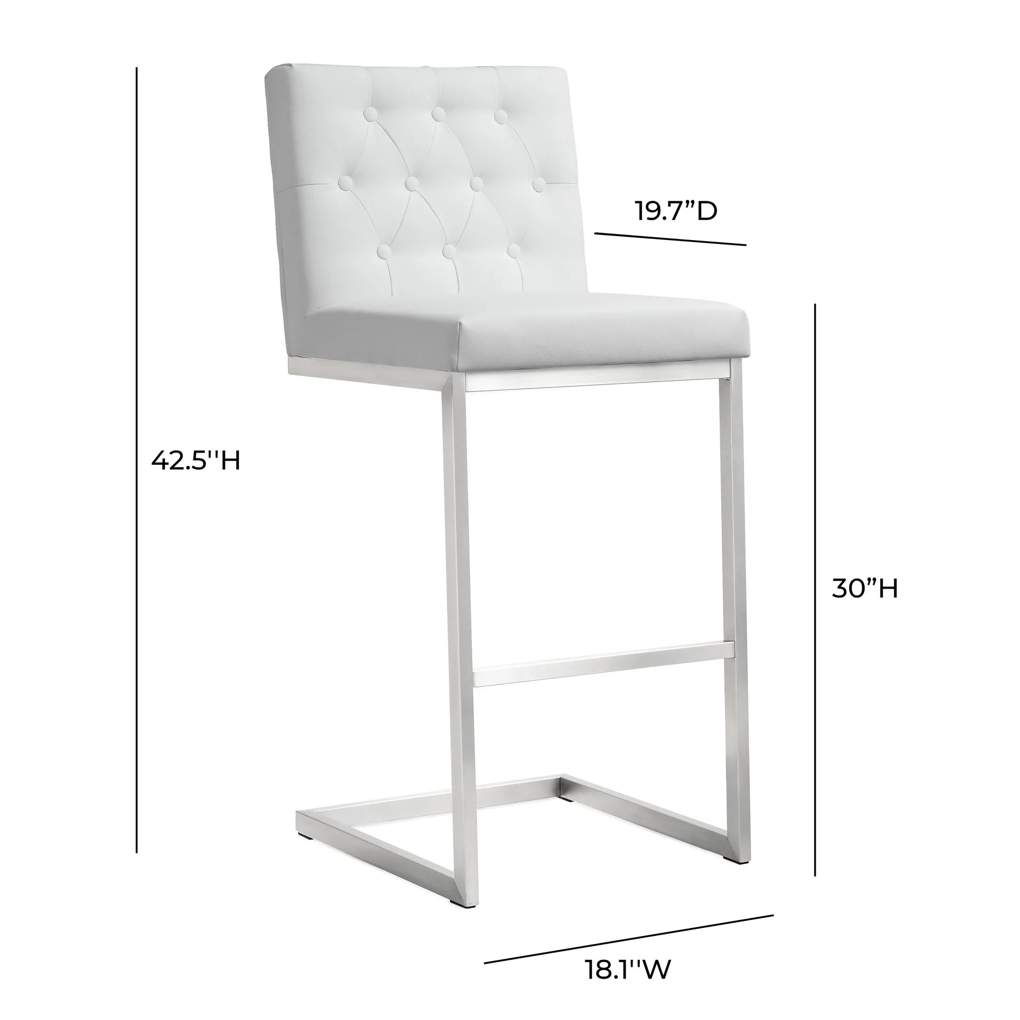 Helsinki White Performance Vegan Leather and Stainless Steel Barstool - Set of 2 - Image 9