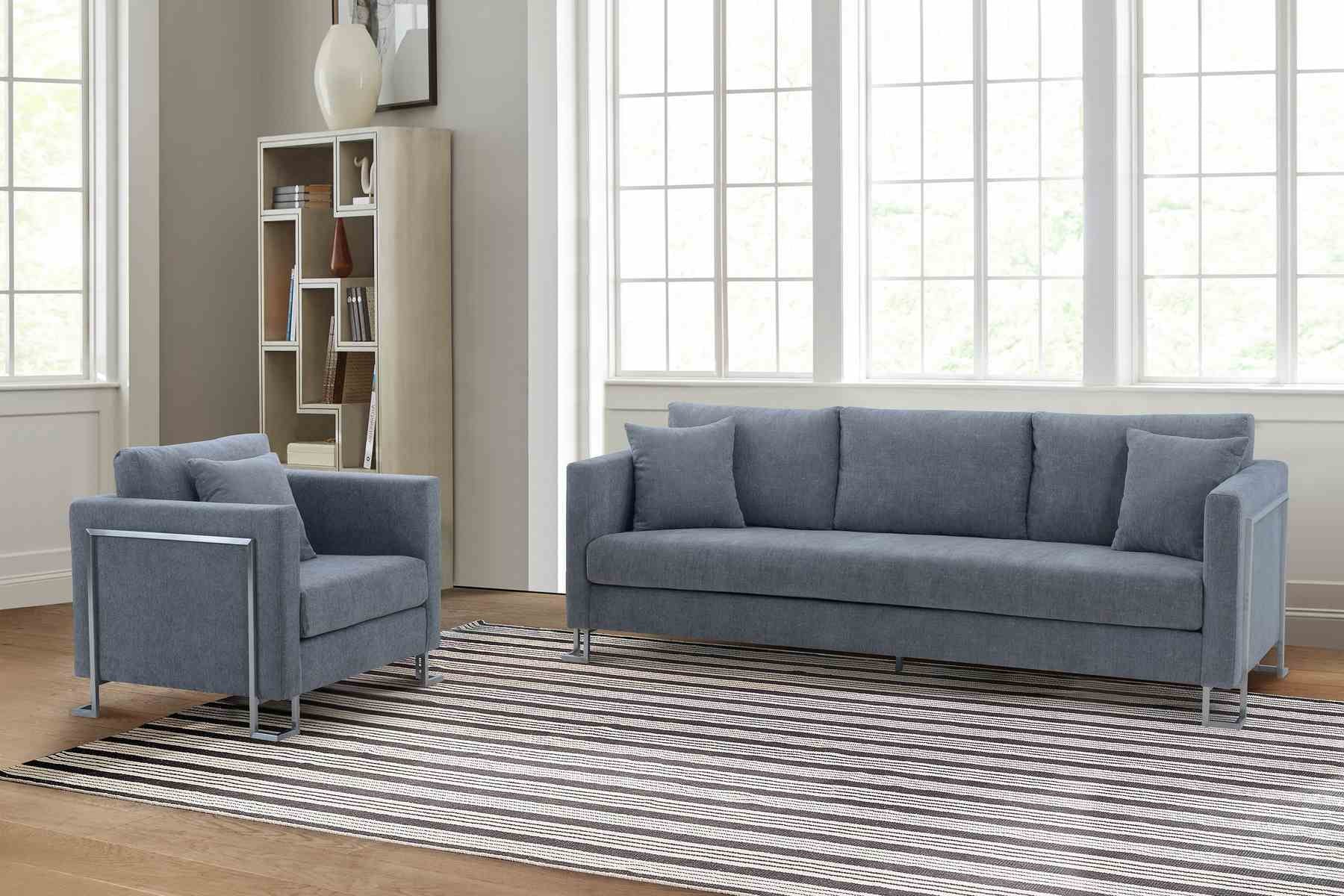 Heritage 2 Piece Gray Fabric Upholstered Sofa & Chair Set - Image 8