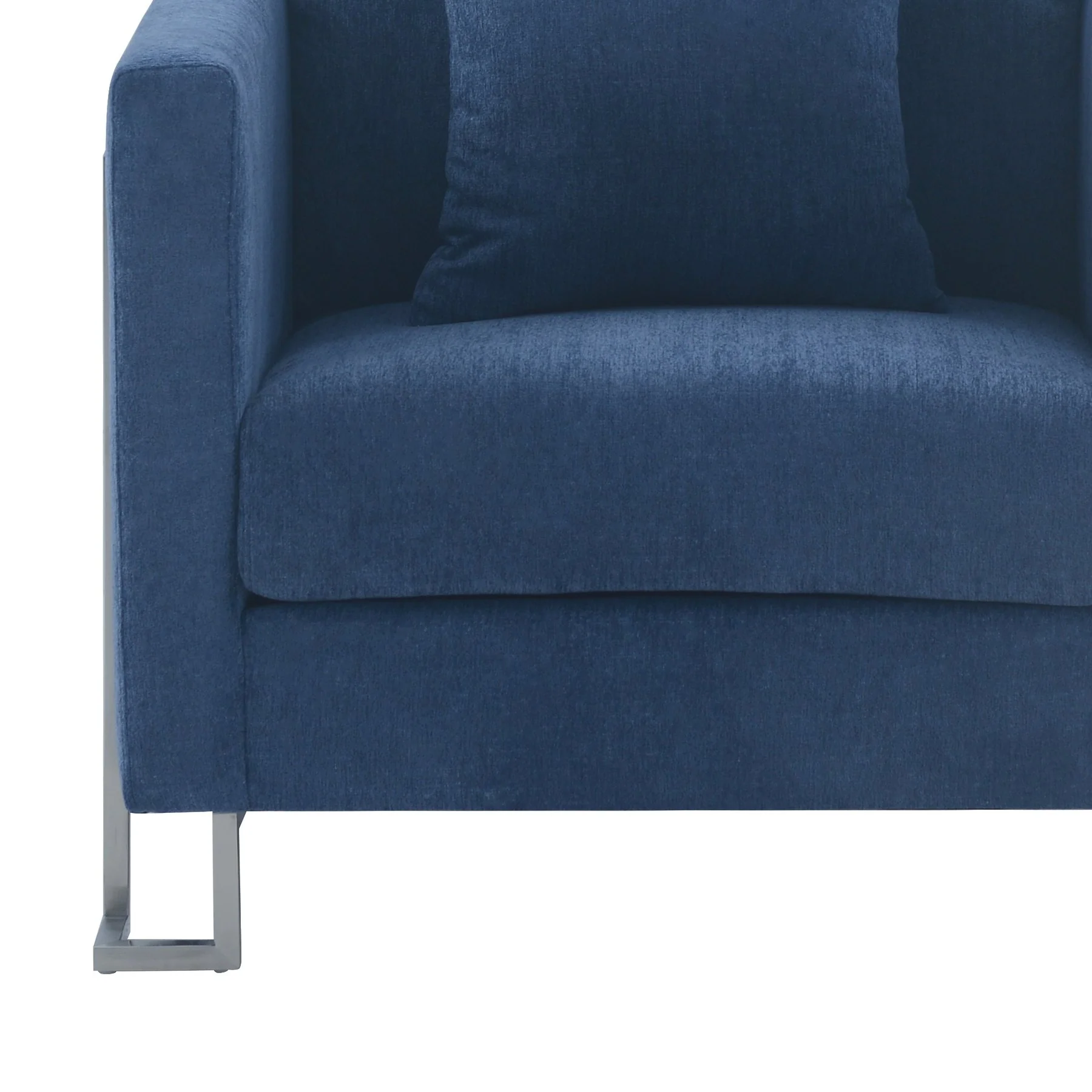 Heritage Blue Fabric Upholstered Accent Chair with Brushed Stainless Steel Legs - Image 6