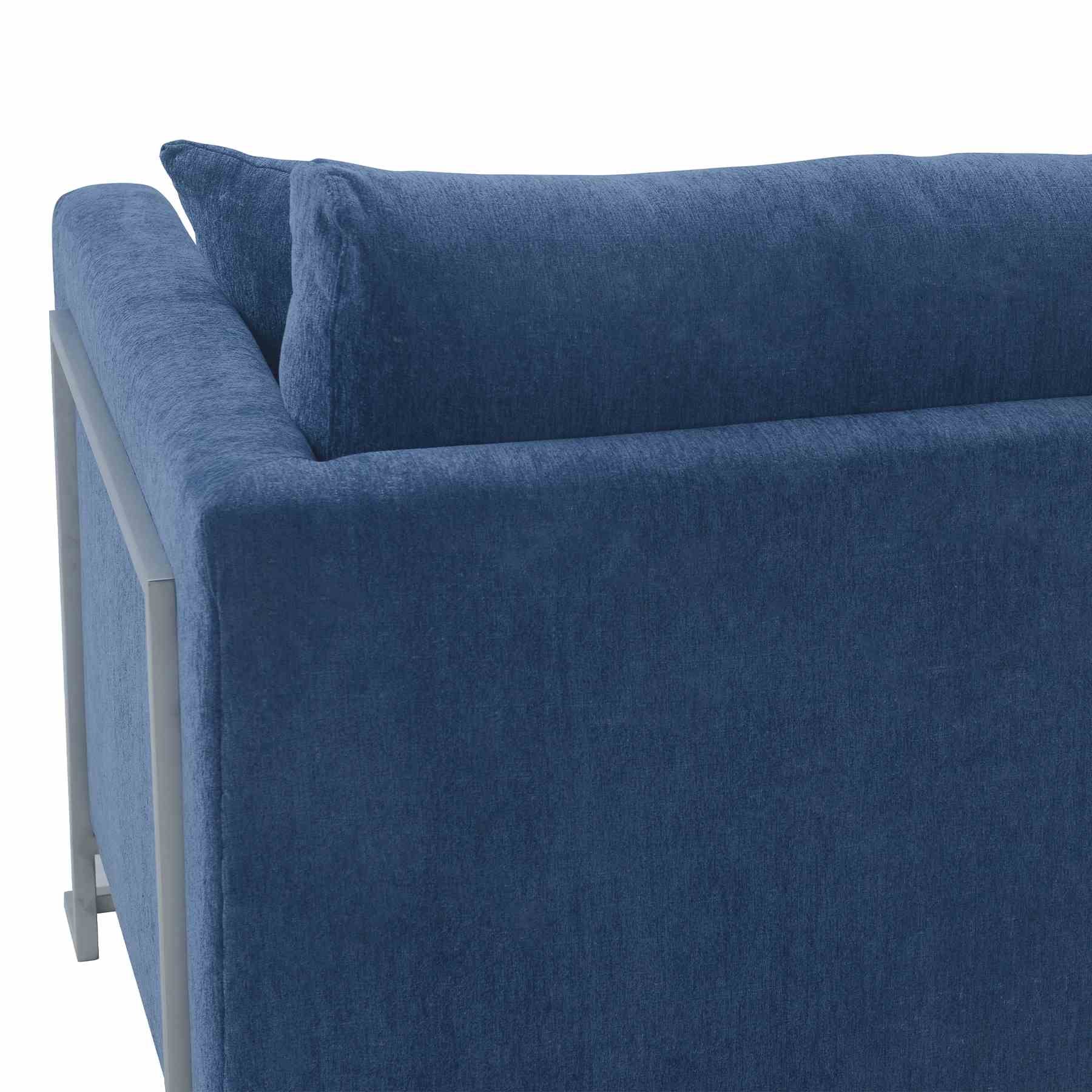 Heritage Blue Fabric Upholstered Sofa with Brushed Stainless Steel Legs - Image 4