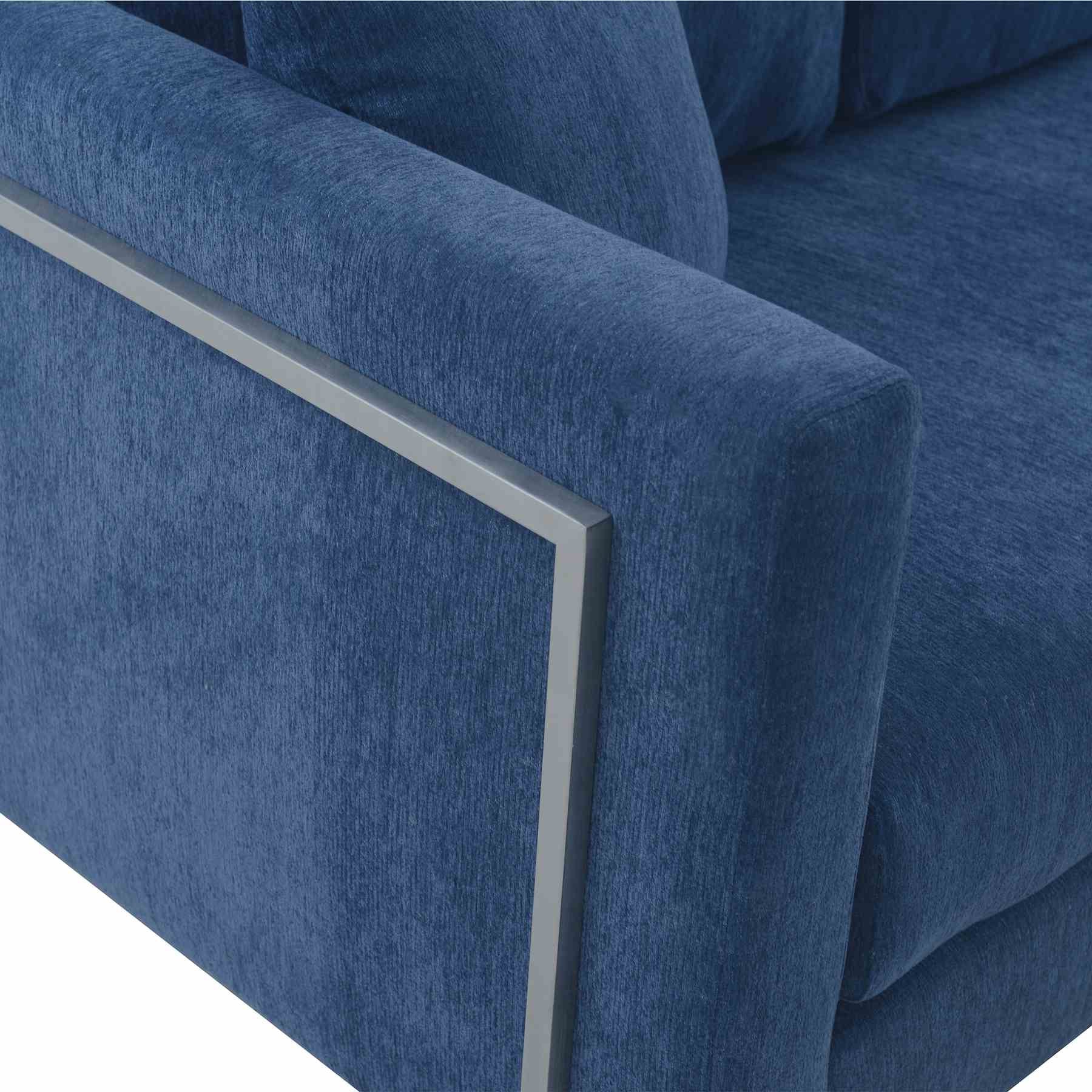 Heritage Blue Fabric Upholstered Sofa with Brushed Stainless Steel Legs - Image 6