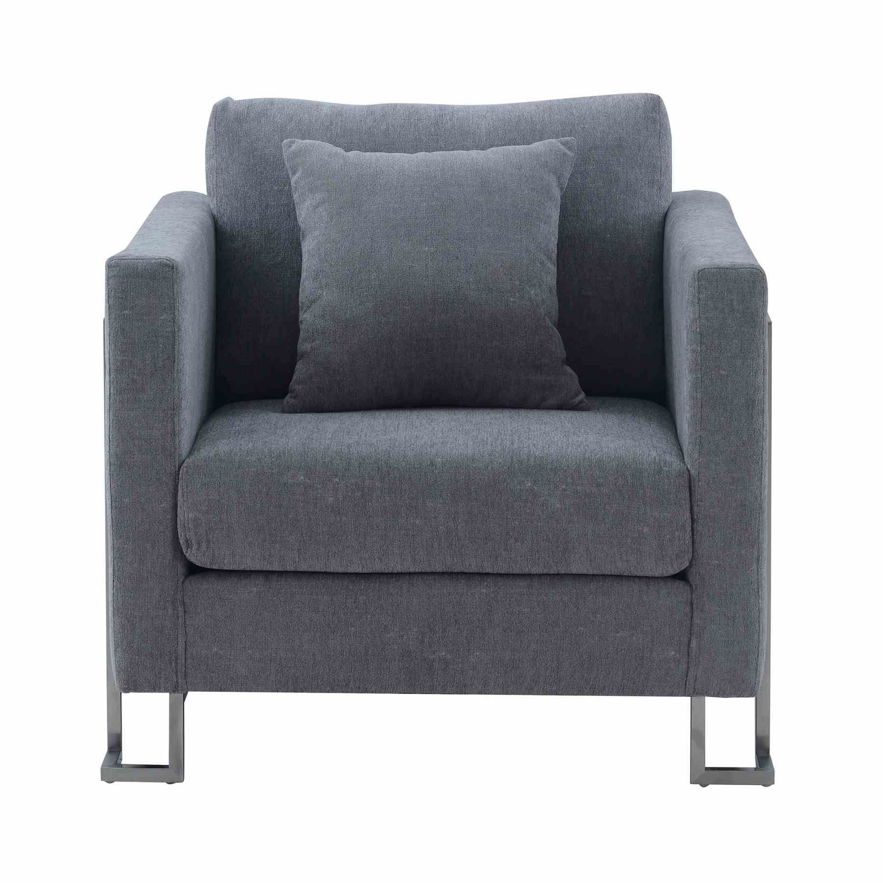 Heritage Gray Fabric Upholstered Accent Chair with Brushed Stainless Steel Legs - Image 2