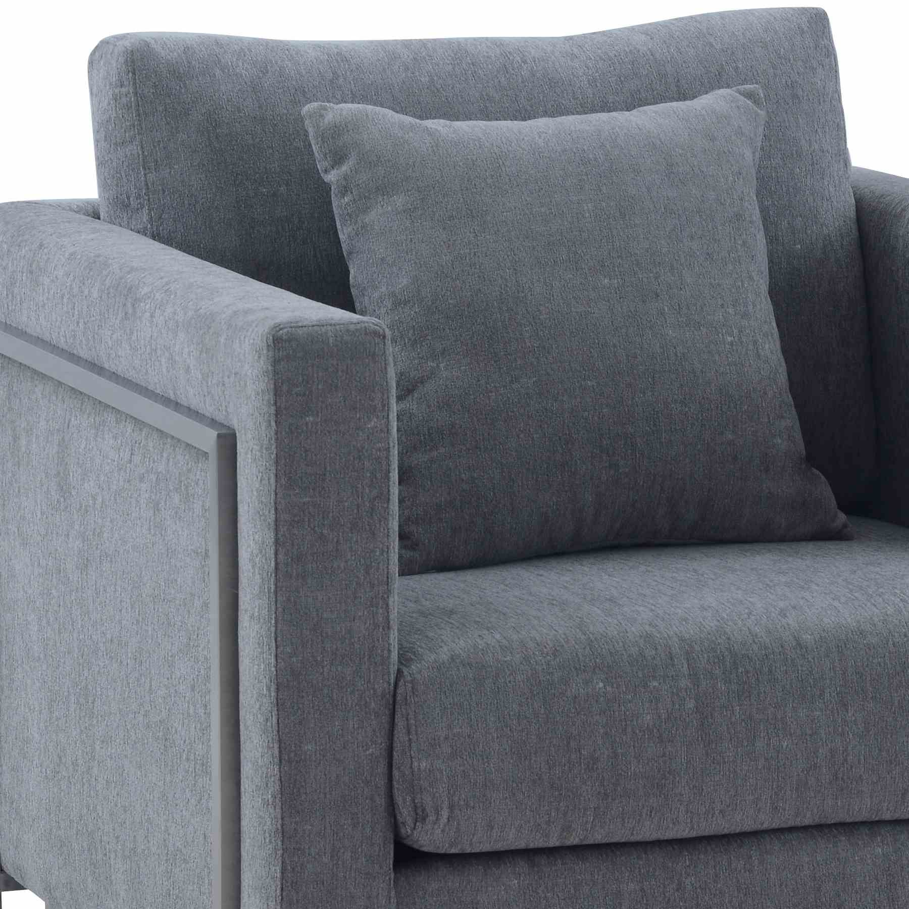 Heritage Gray Fabric Upholstered Accent Chair with Brushed Stainless Steel Legs - Image 4