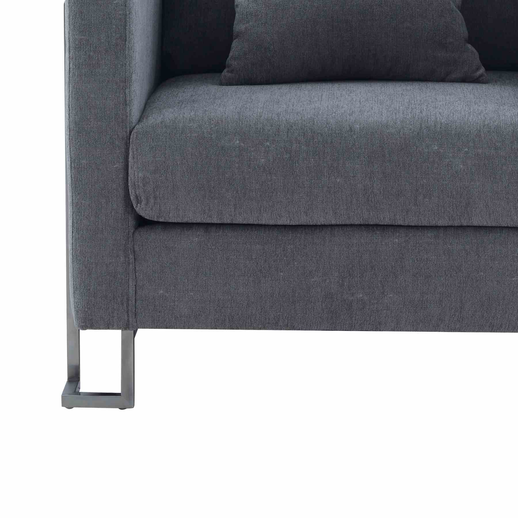 Heritage Gray Fabric Upholstered Accent Chair with Brushed Stainless Steel Legs - Image 6