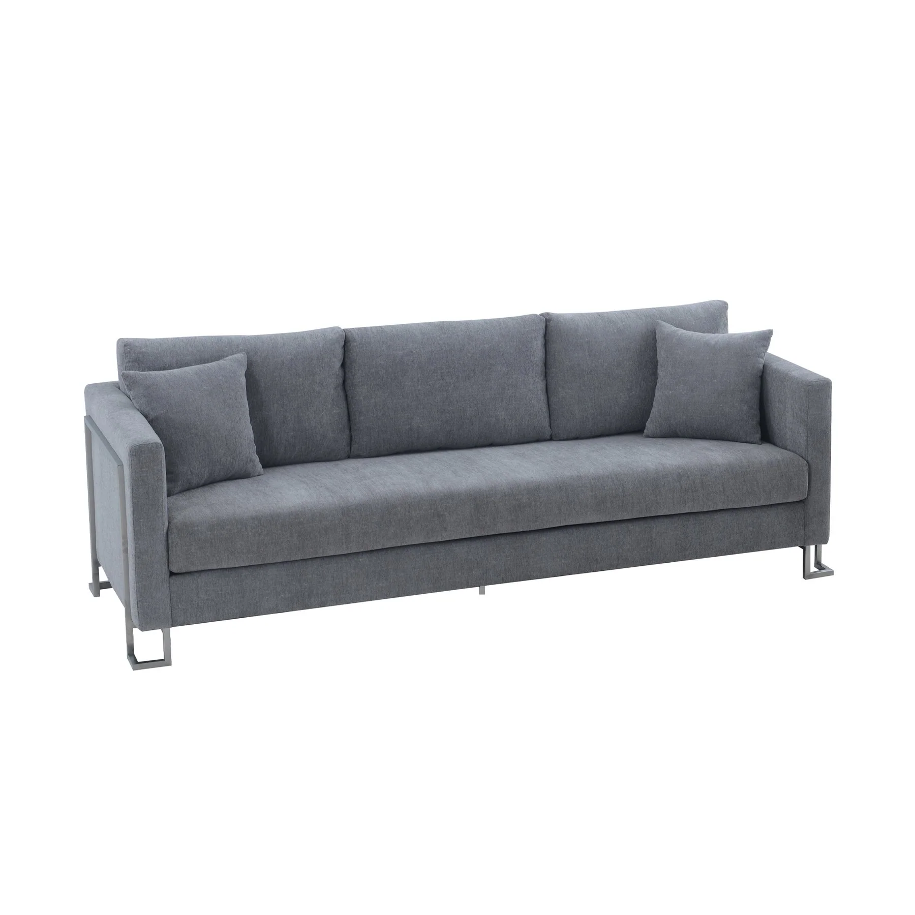 Heritage Gray Fabric Upholstered Sofa with Brushed Stainless Steel Legs - Image 2