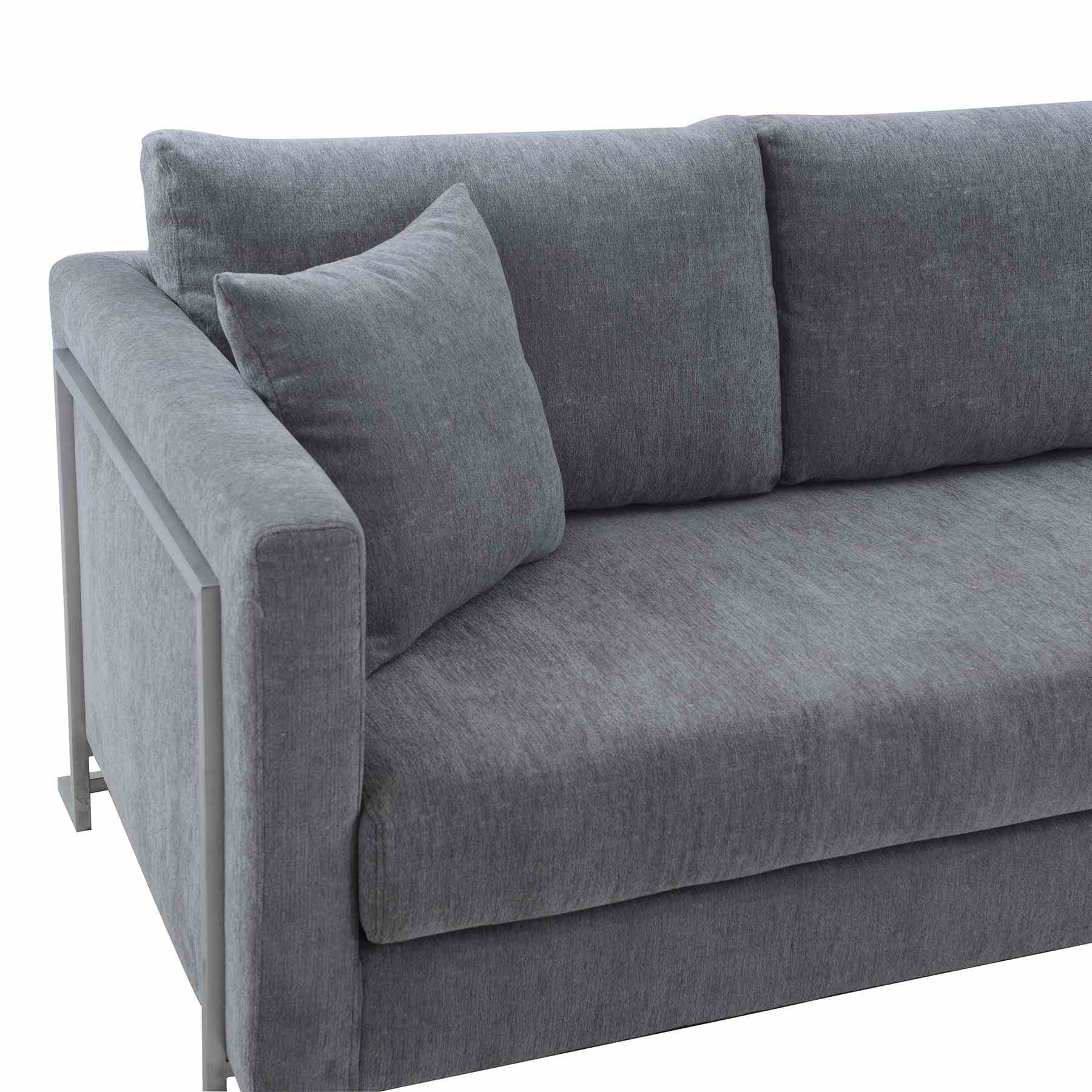 Heritage Gray Fabric Upholstered Sofa with Brushed Stainless Steel Legs - Image 4