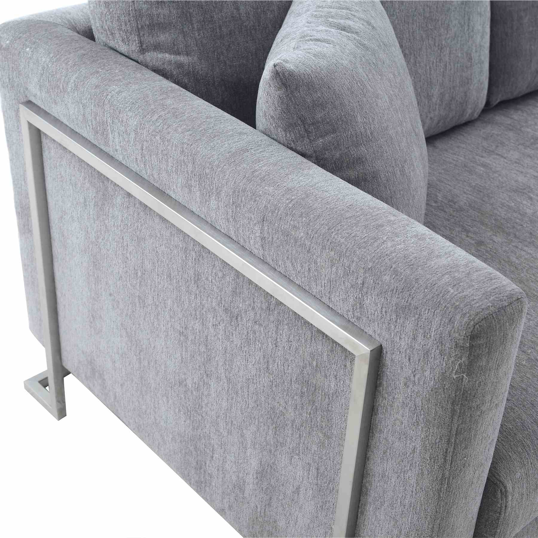 Heritage Gray Fabric Upholstered Sofa with Brushed Stainless Steel Legs - Image 5