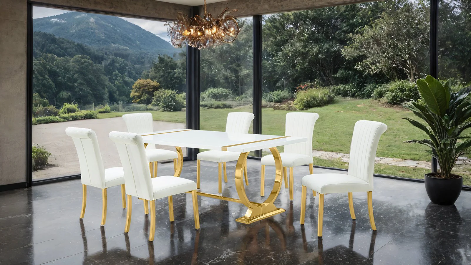 Holbaek 7 Pc. Dining Table Set, Gold - 80", GW Chair - Image 2