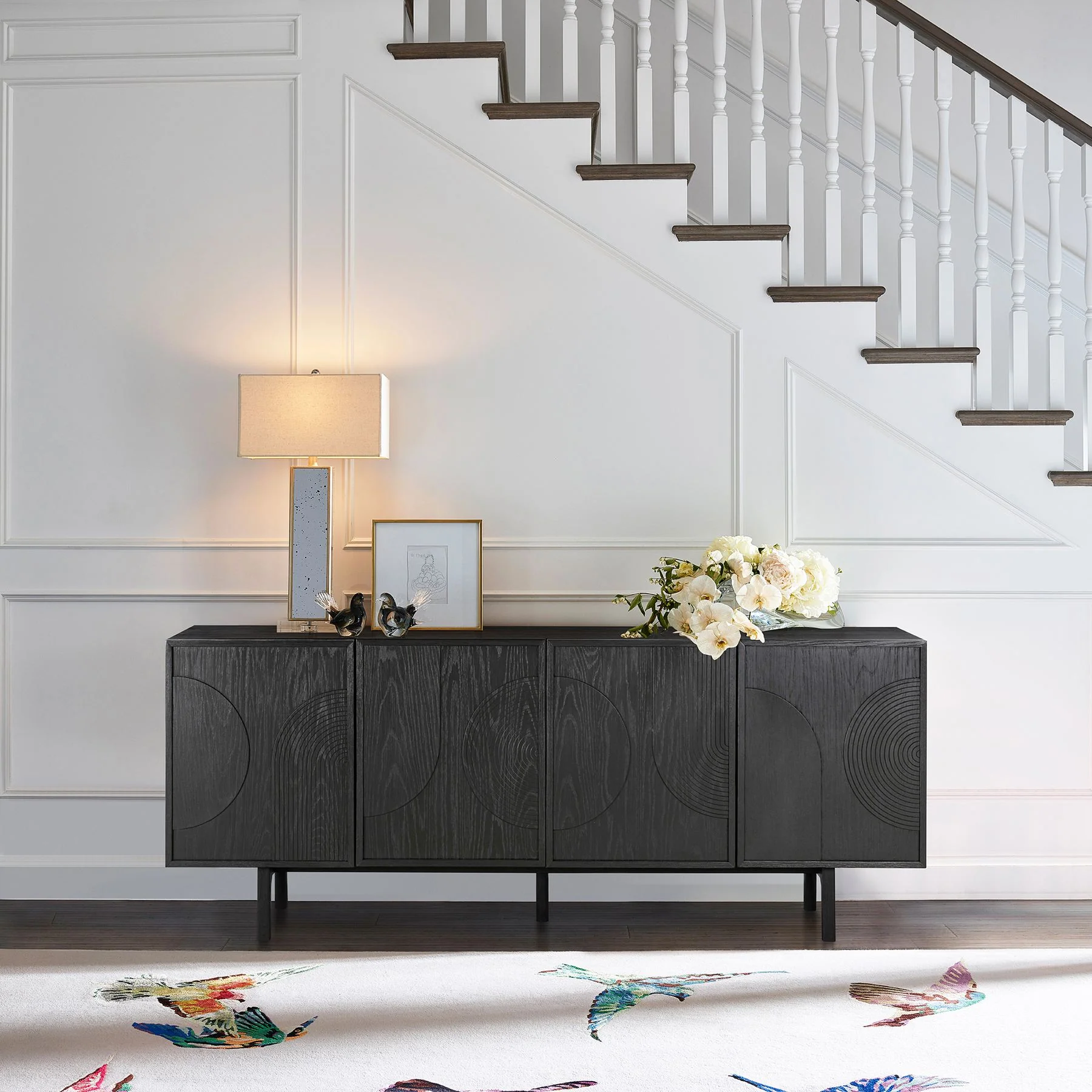 Holland 4 Door Sideboard Buffet in Black Brushed Oak Wood - Image 10