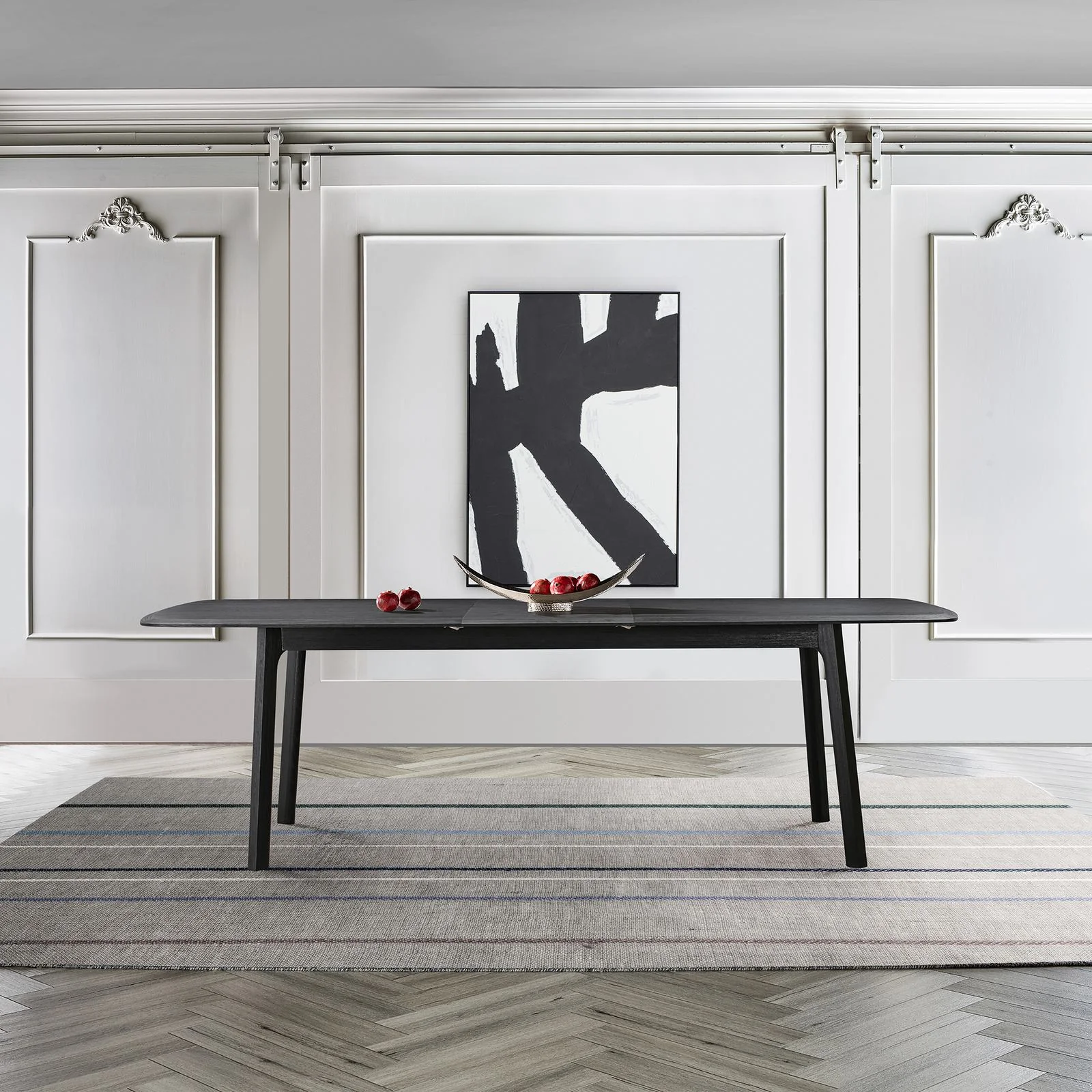 Holland Extendable Rectangle 98" Dining Table in Black Brushed Oak - Image 7