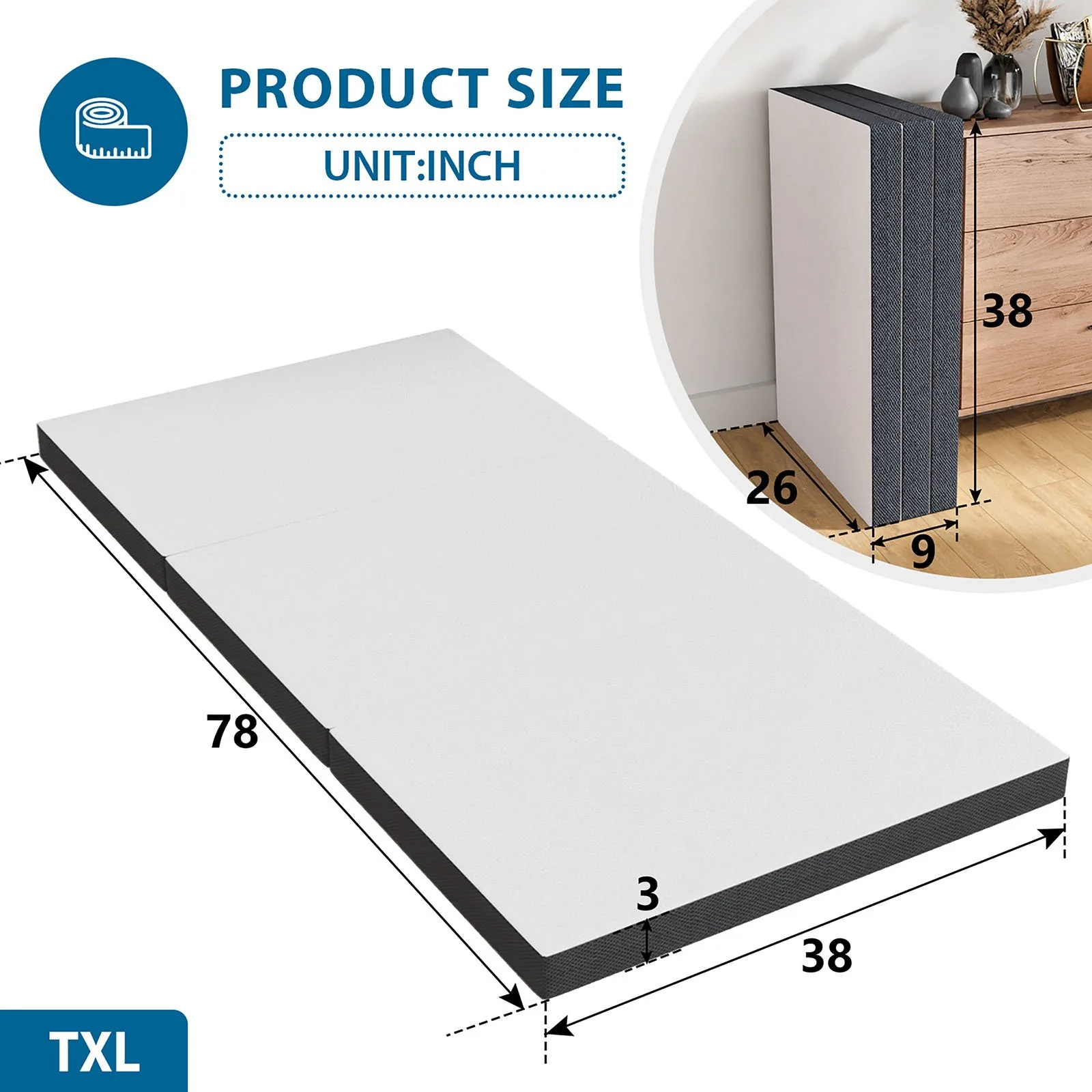 Hollyhock 3" TXL Tri-Fold Memory Foam Topper - Image 8