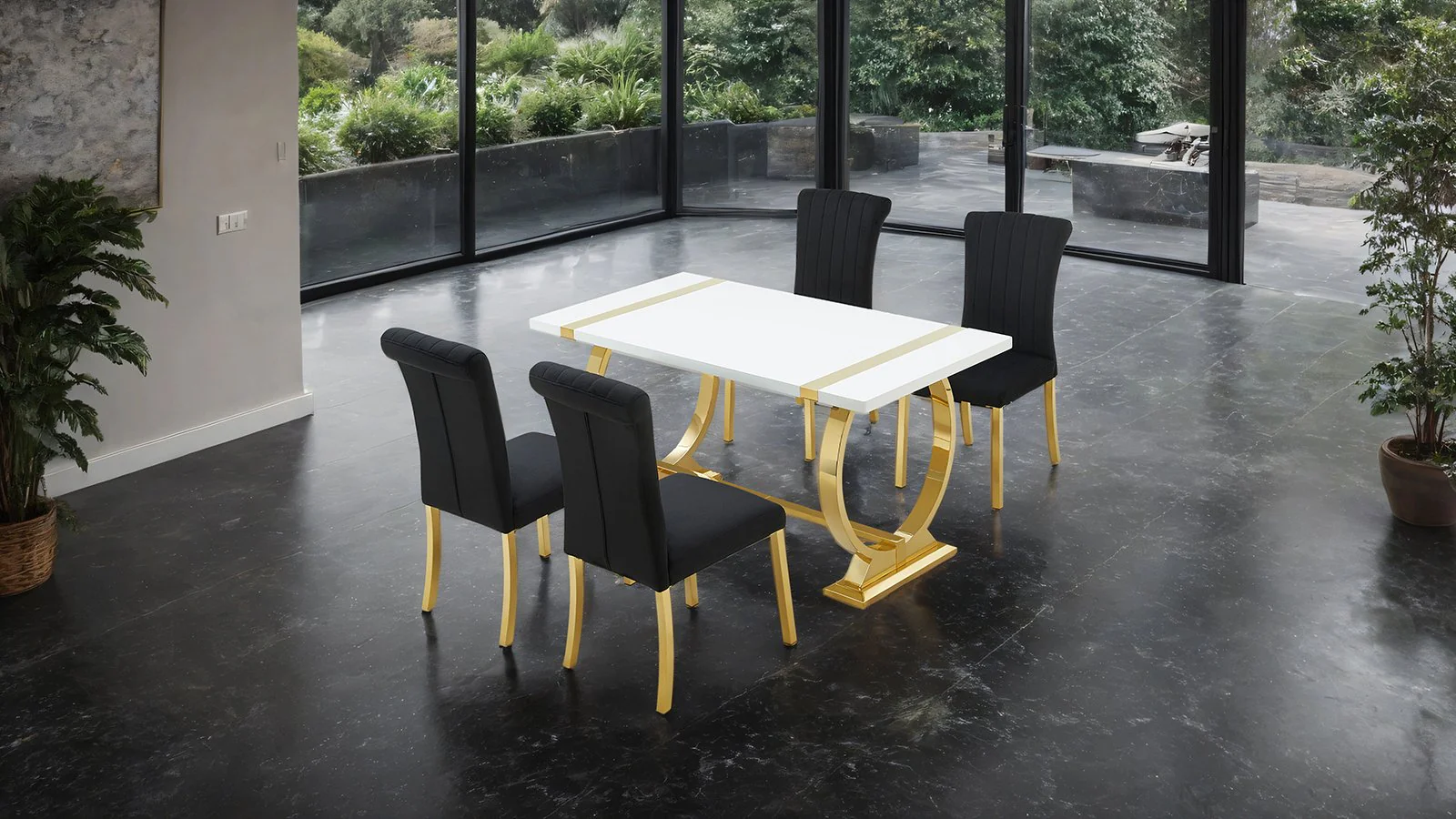 Holstebro 5 Pc. Dining Table Set, Gold - 60"/Gold Chair - Image 2