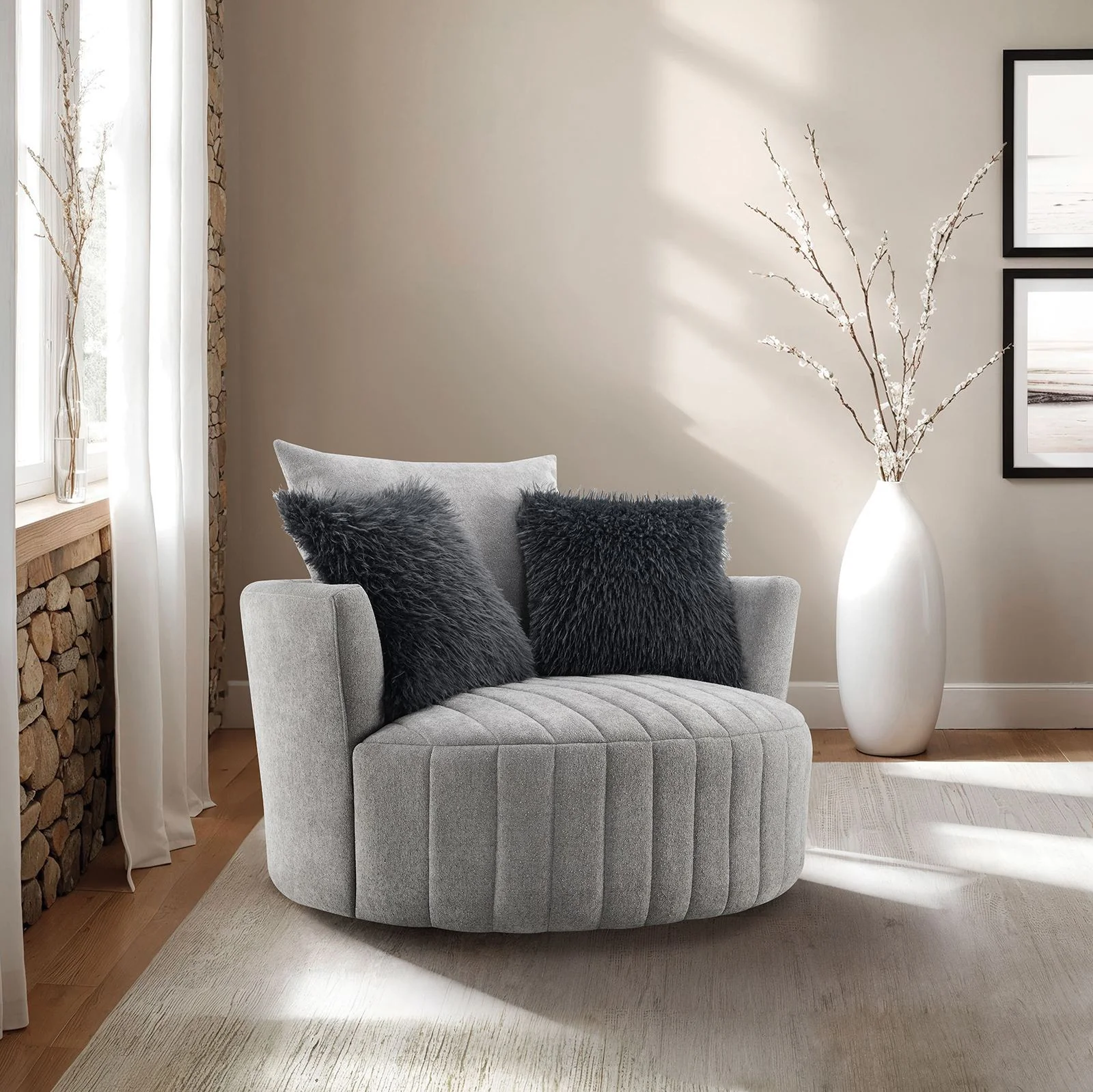 Hoople Swivel Chair, Channeled, Dark Gray - Image 2