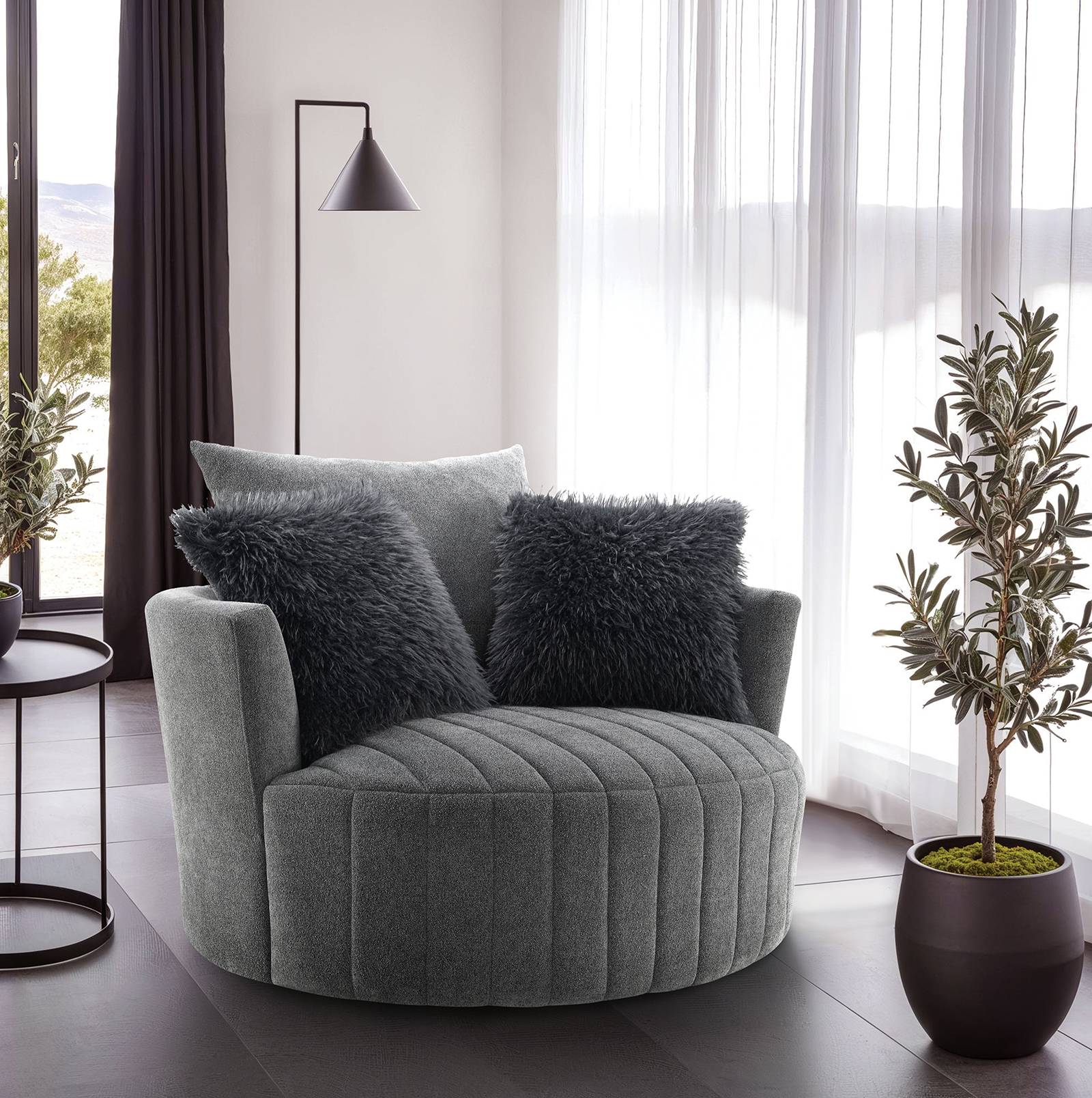 Hoople Swivel Chair, Channeled, Dark Gray - Image 2