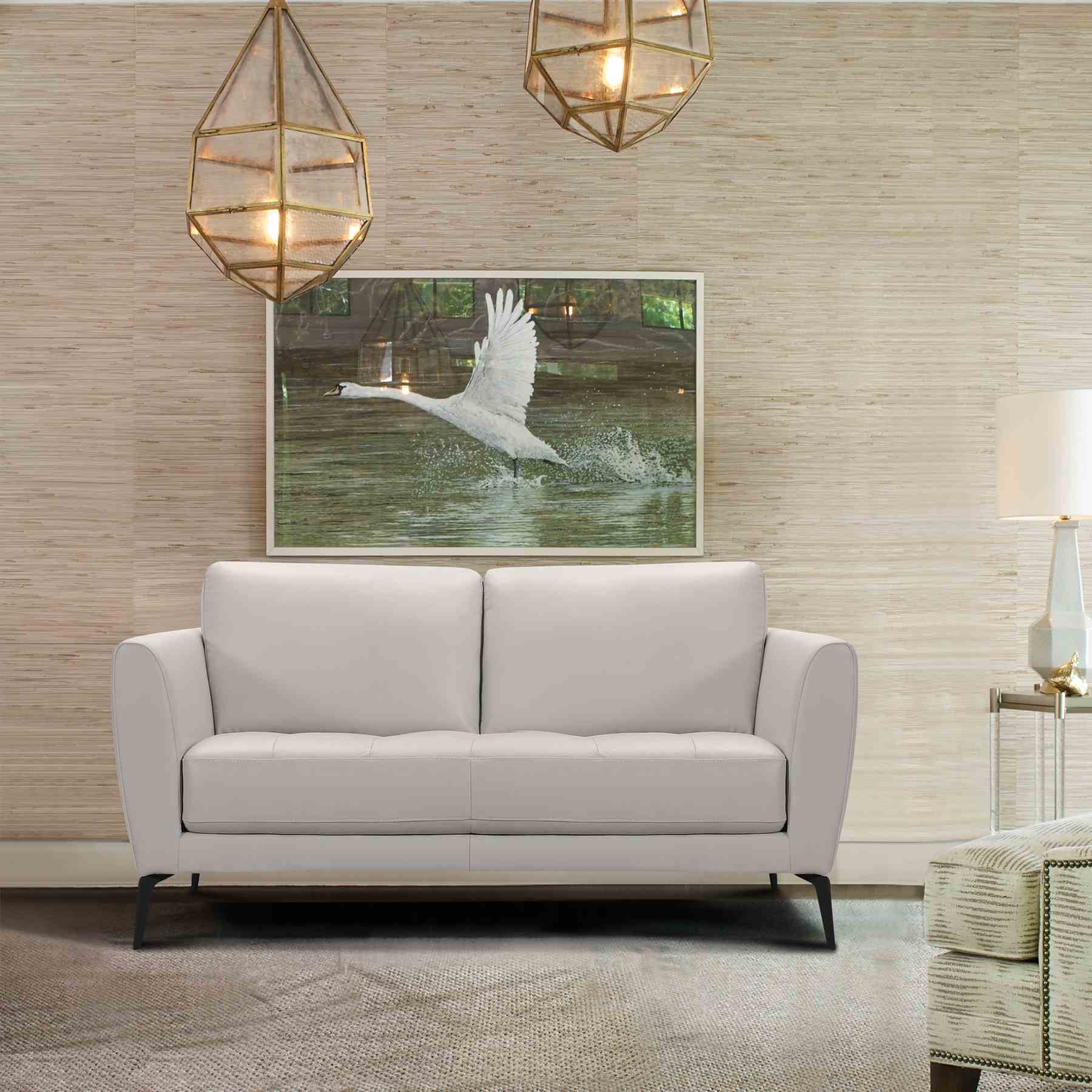 Hope Contemporary Loveseat in Genuine Dove Gray Leather with Black Metal Legs - Image 5