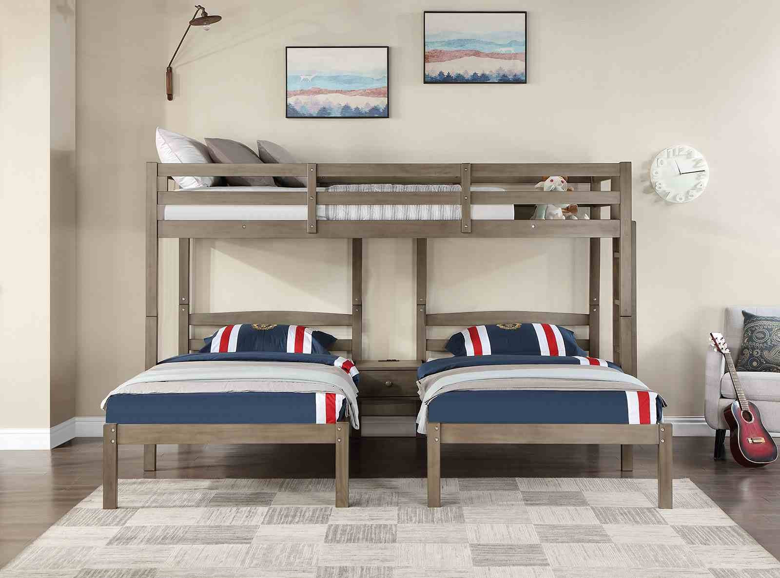 Hortense Triple Twin Bunk Bed, Warm Gray - Image 2