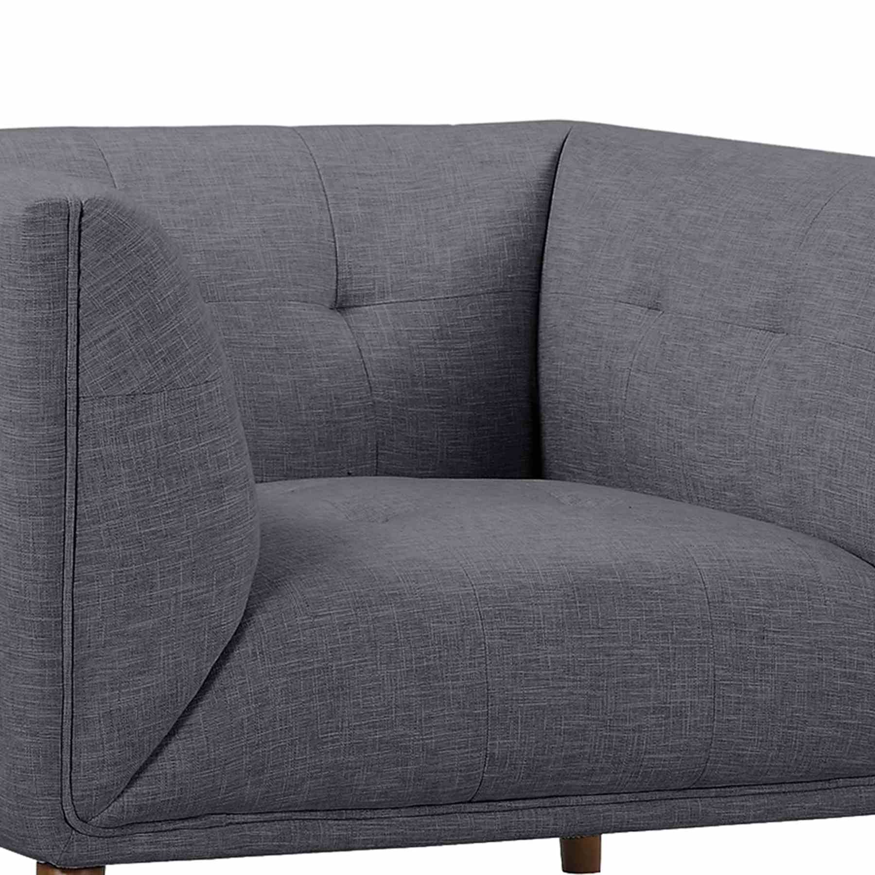 Hudson Mid-Century Button-Tufted Chair in Dark Gray Linen and Walnut Legs - Image 4