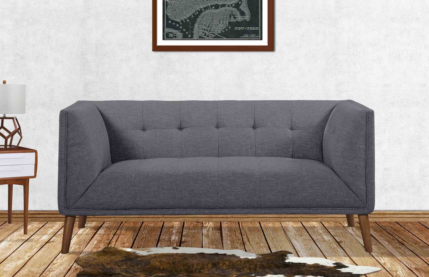 Hudson Mid-Century Button-Tufted Loveseat in Dark Gray Linen and Walnut Legs - Image 6