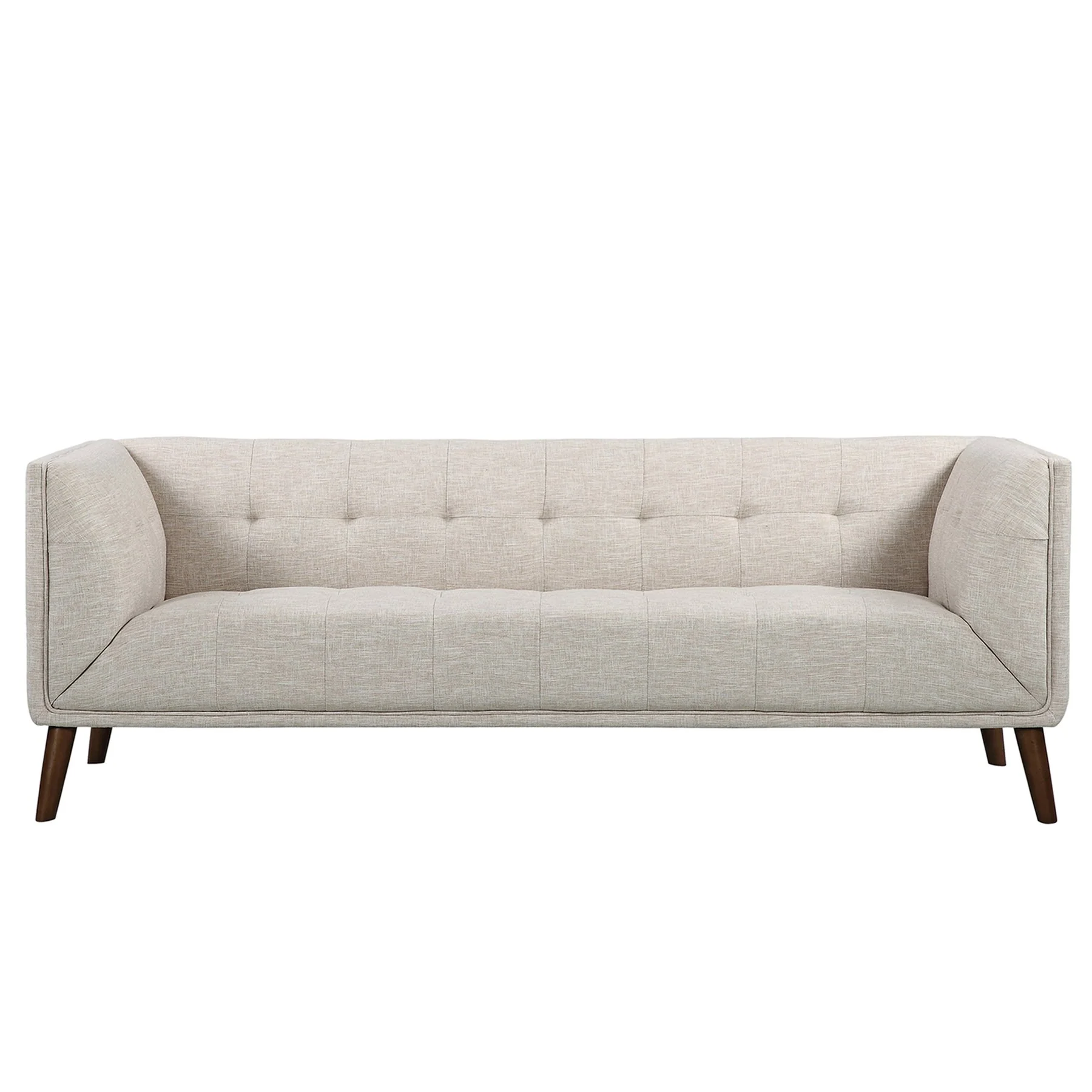 Hudson Mid-Century Button-Tufted Sofa in Beige Linen and Walnut Legs - Image 2