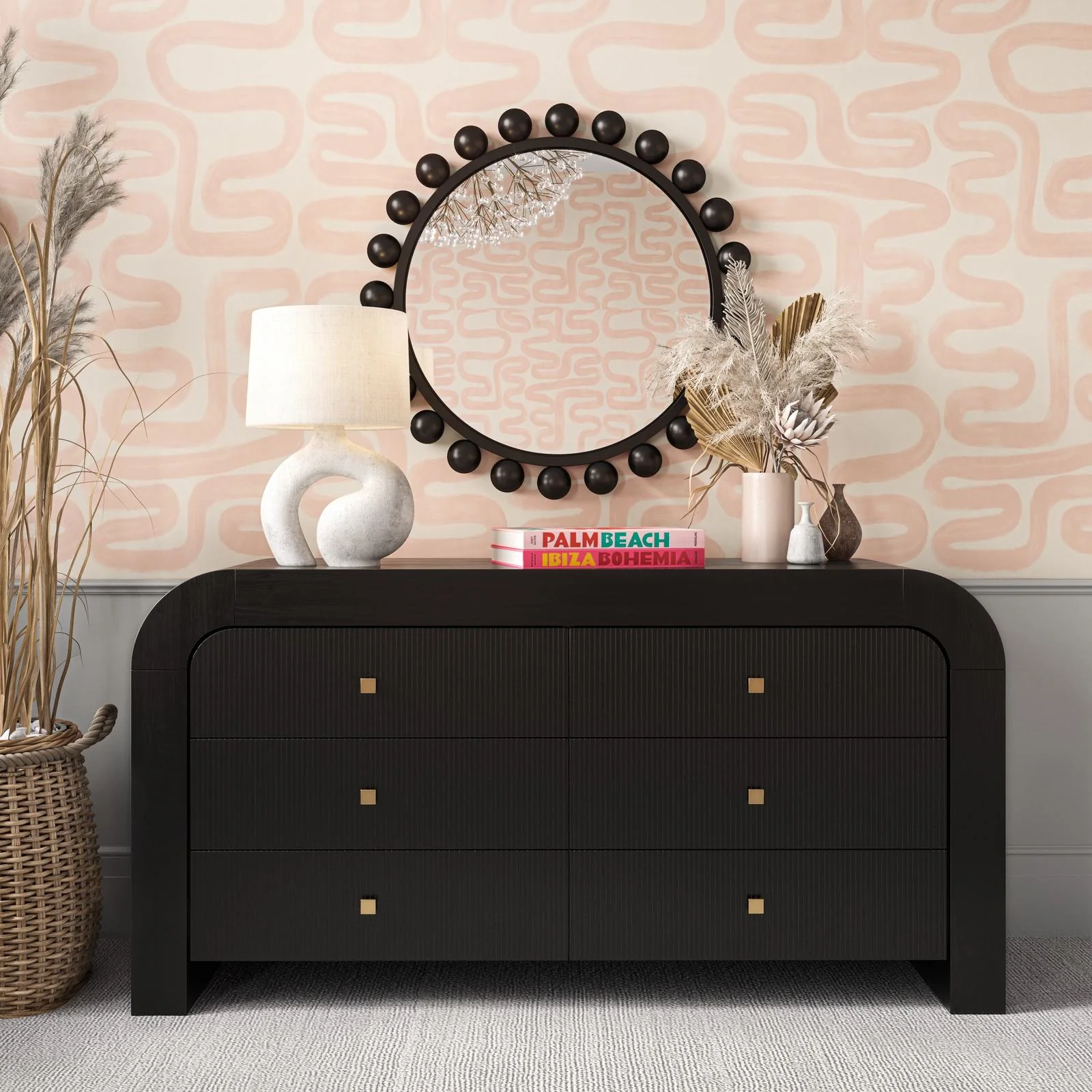 Hump 6 Drawer Black Dresser - Image 2
