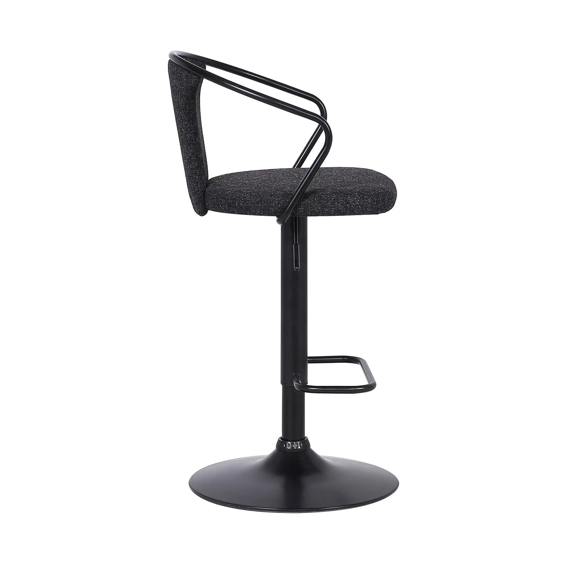 Ian Contemporary Adjustable Barstool in Black Powder Coated Finish and Black Fabric - Image 3