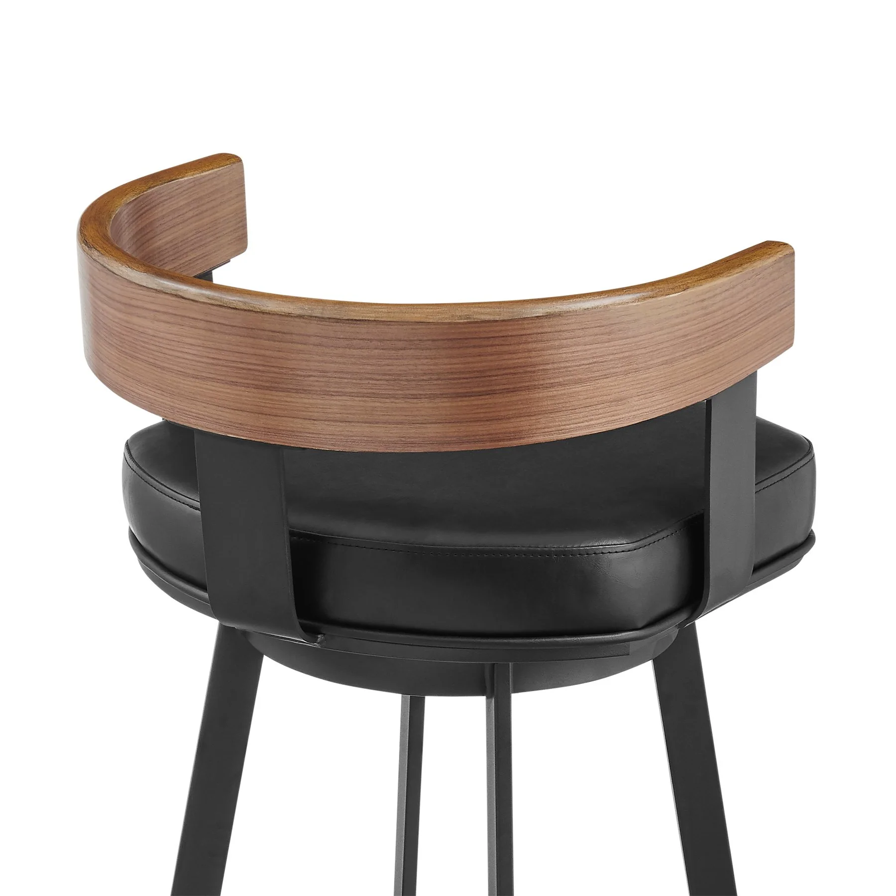 Idris 26" Swivel Counter Stool in Black Iron with Walnut Finish and Vintage Black Faux Leather - Image 5