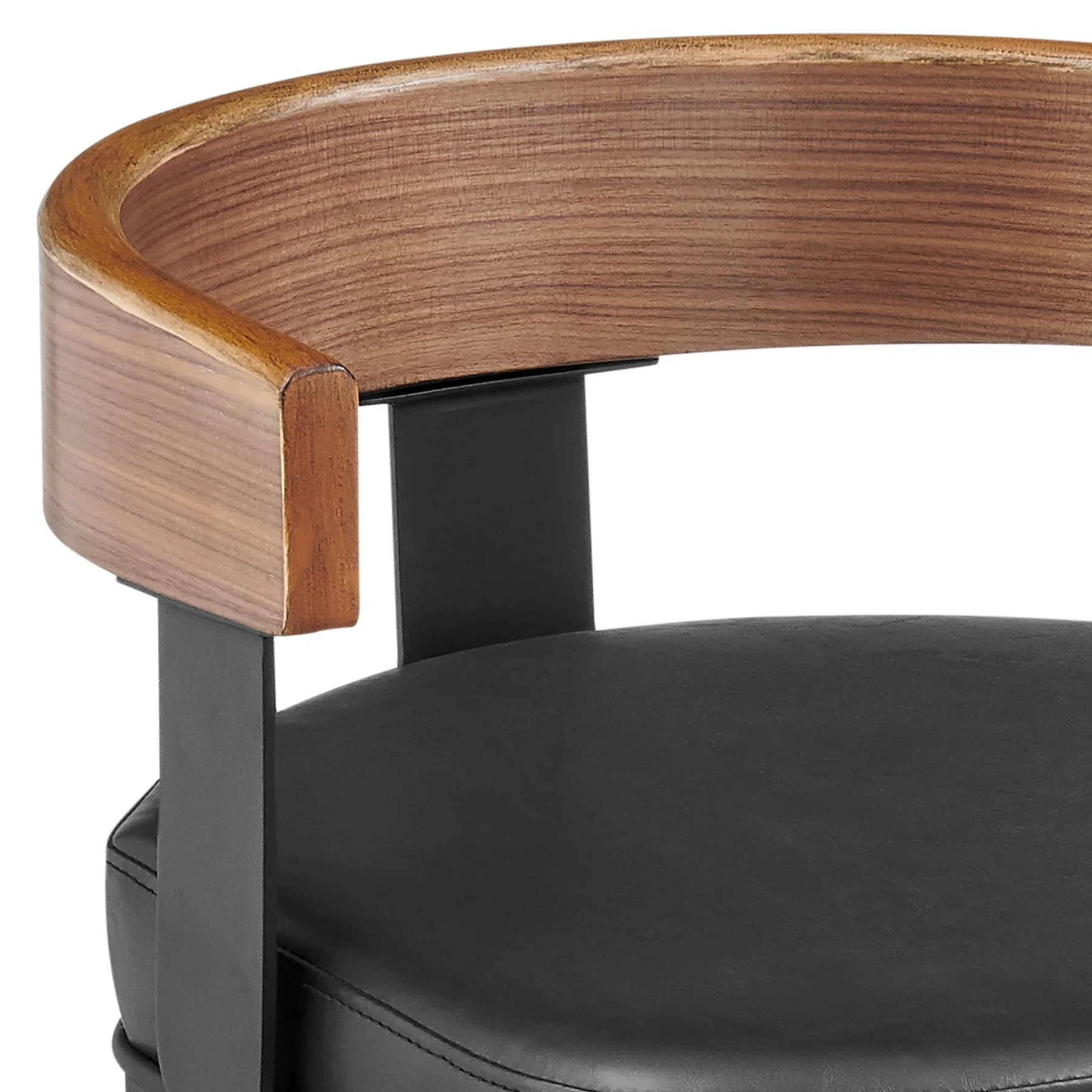 Idris 26" Swivel Counter Stool in Black Iron with Walnut Finish and Vintage Black Faux Leather - Image 6