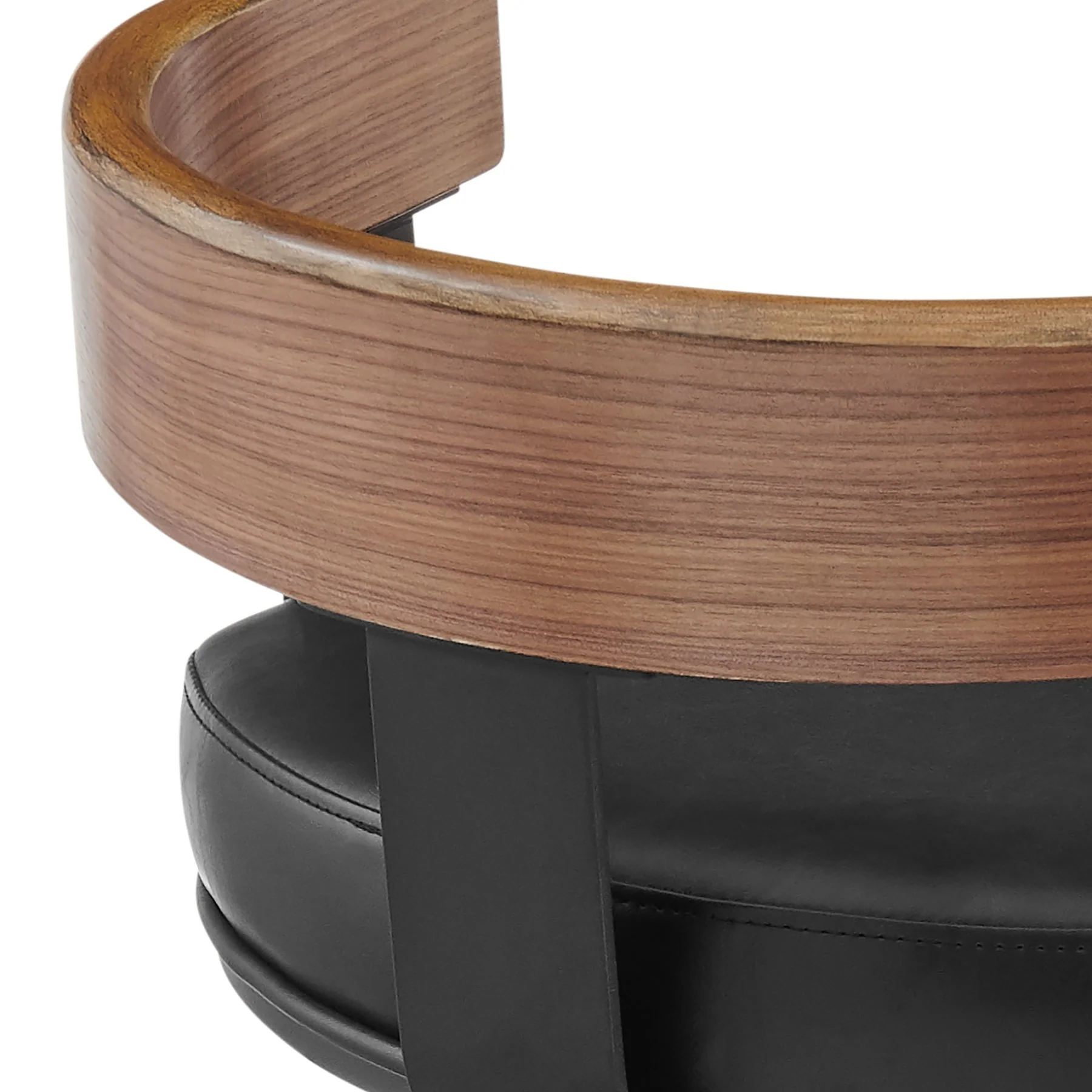 Idris 26" Swivel Counter Stool in Black Iron with Walnut Finish and Vintage Black Faux Leather - Image 7