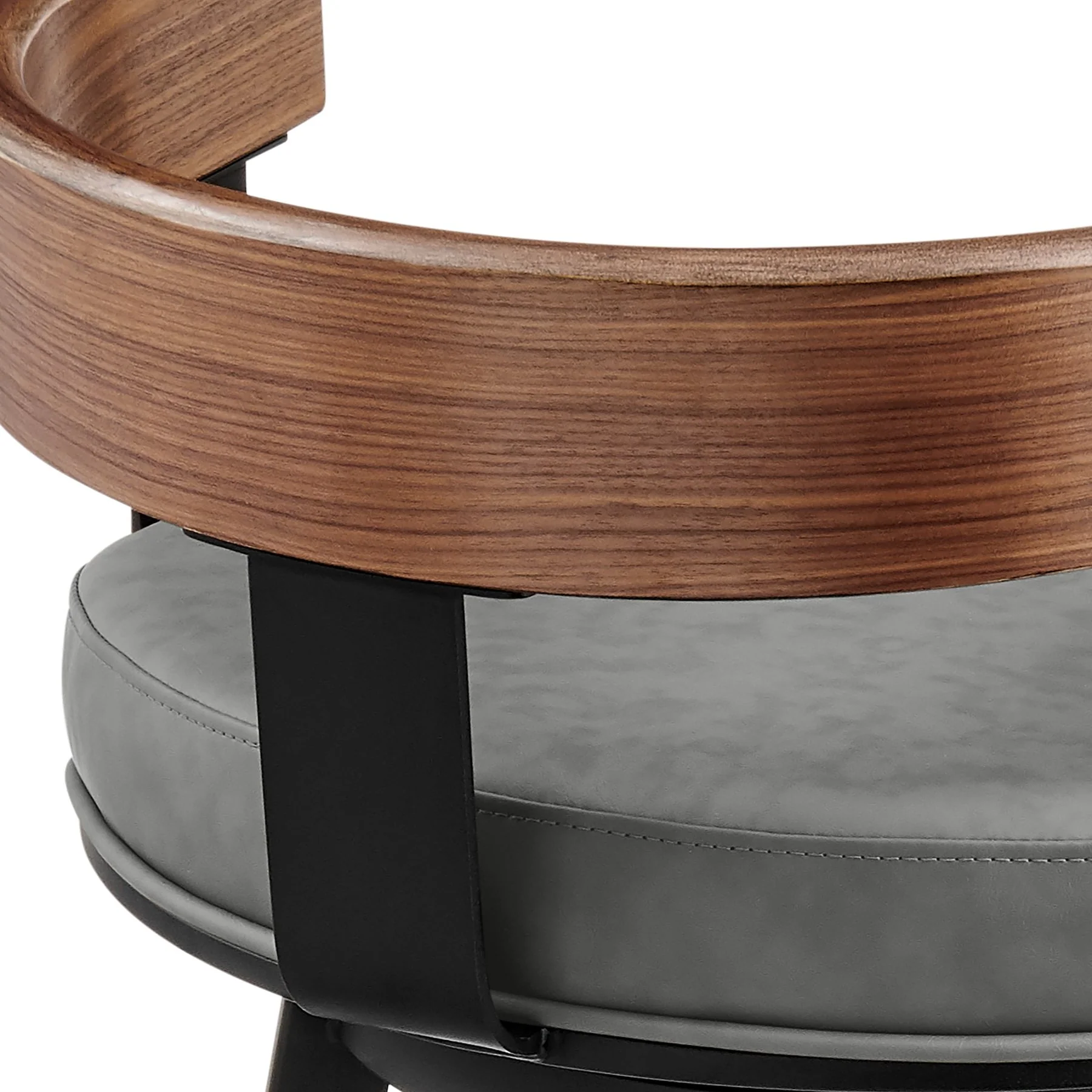 Idris 26" Swivel Counter Stool in Black Iron with Walnut Finish and Vintage Gray Faux Leather - Image 7