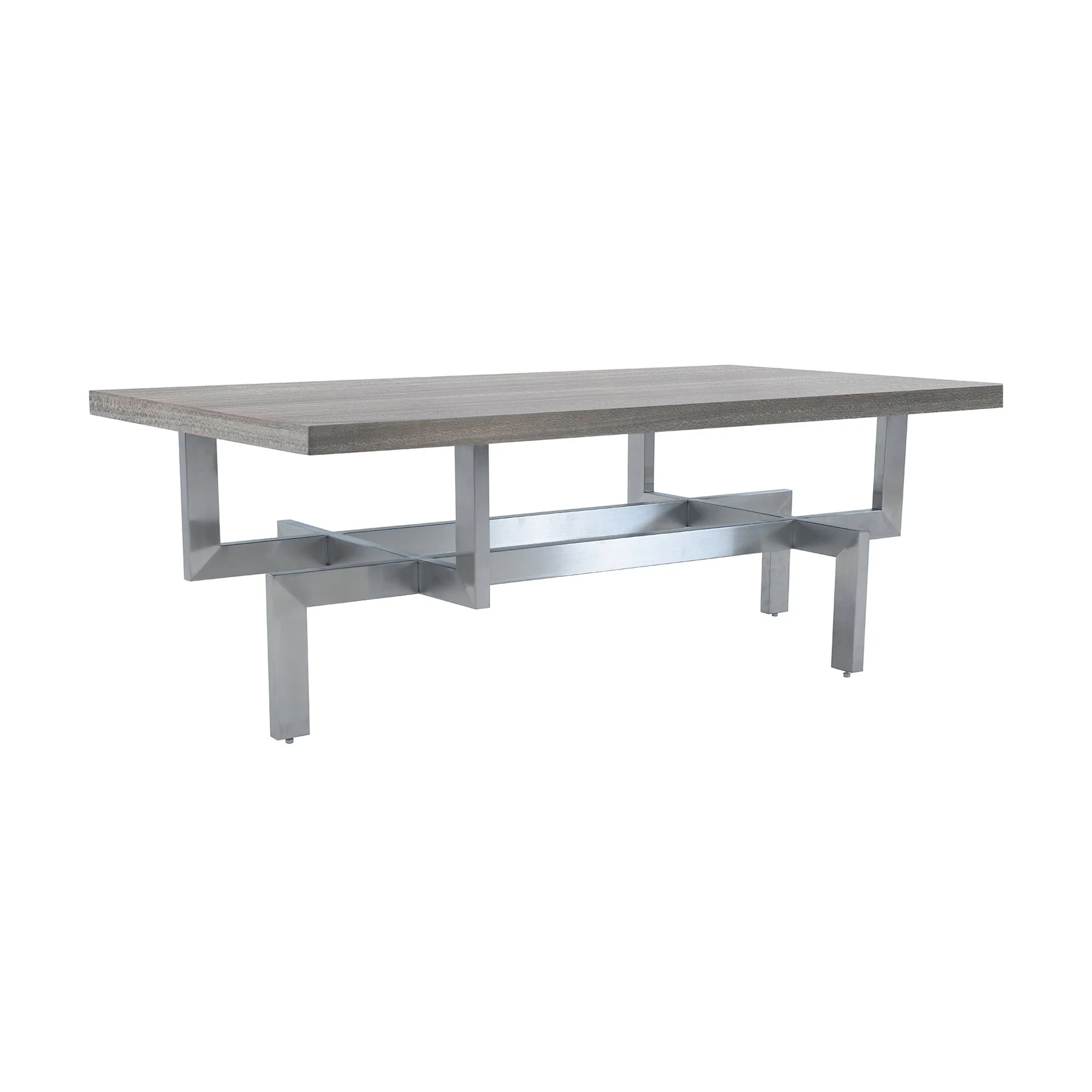 Illusion Gray Wood Coffee Table with Brushed Stainless Steel Base - Image 3