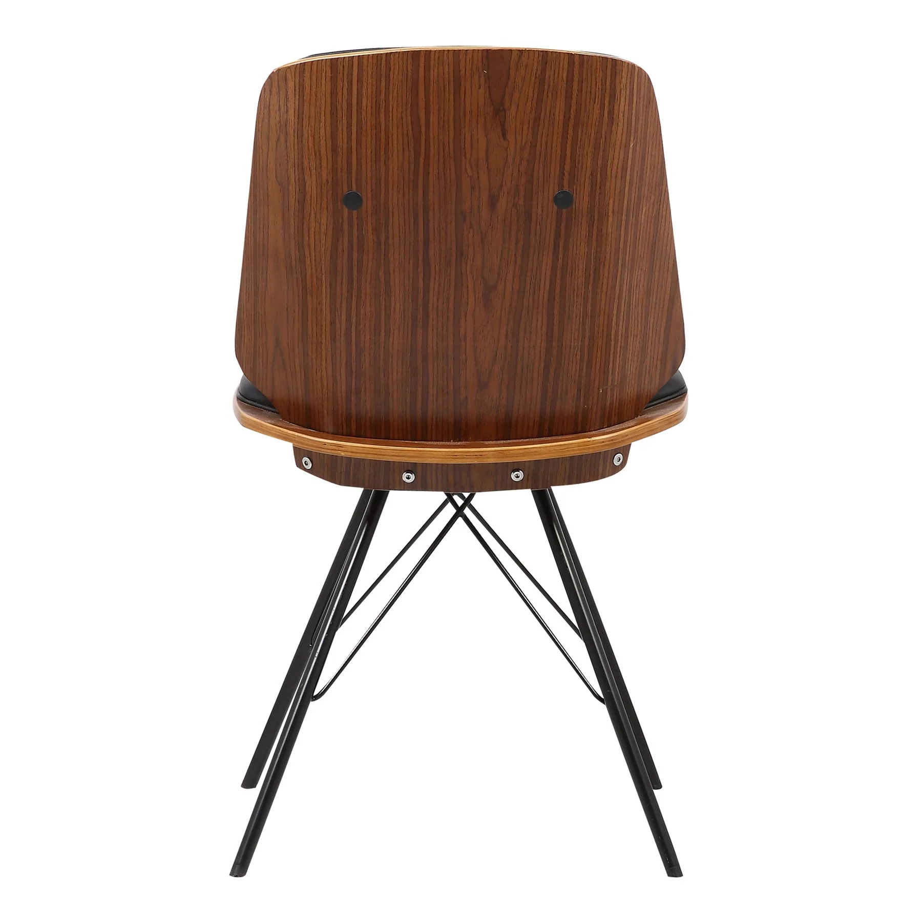 Inez Mid-Century Dining Chair in Black Faux Leather with Black Powder Coated Metal Legs and Walnut Veneer Back - Image 2