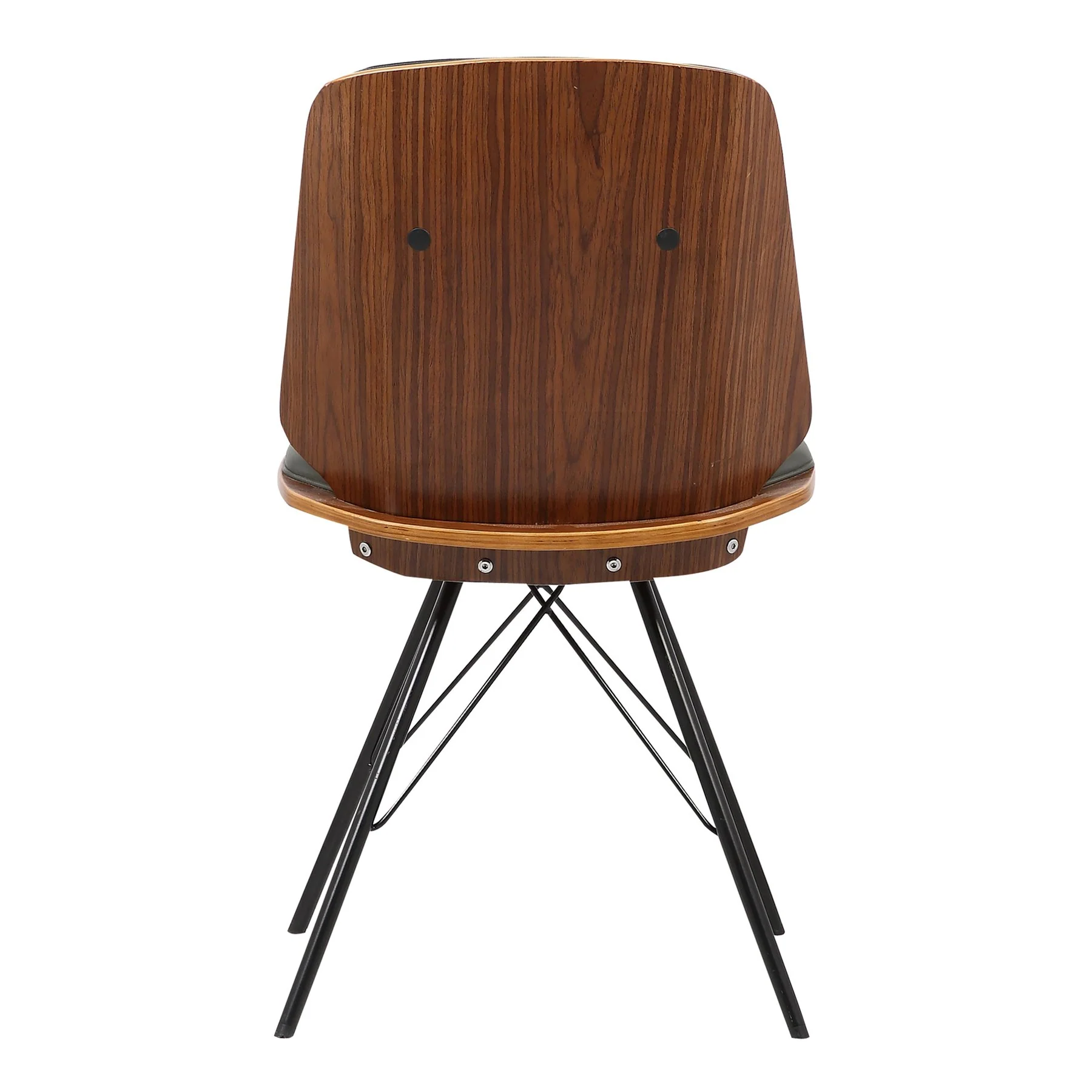 Inez Mid-Century Dining Chair in Gray Faux Leather with Black Powder Coated Metal Legs and Walnut Veneer Back - Image 3