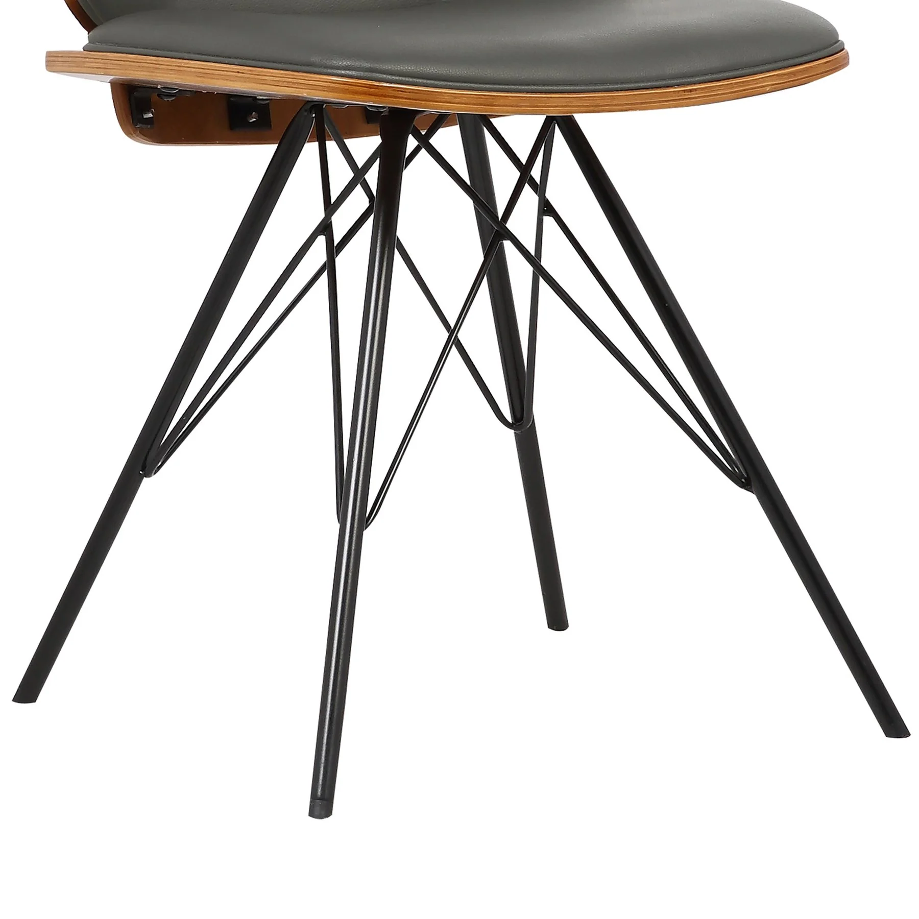 Inez Mid-Century Dining Chair in Gray Faux Leather with Black Powder Coated Metal Legs and Walnut Veneer Back - Image 5