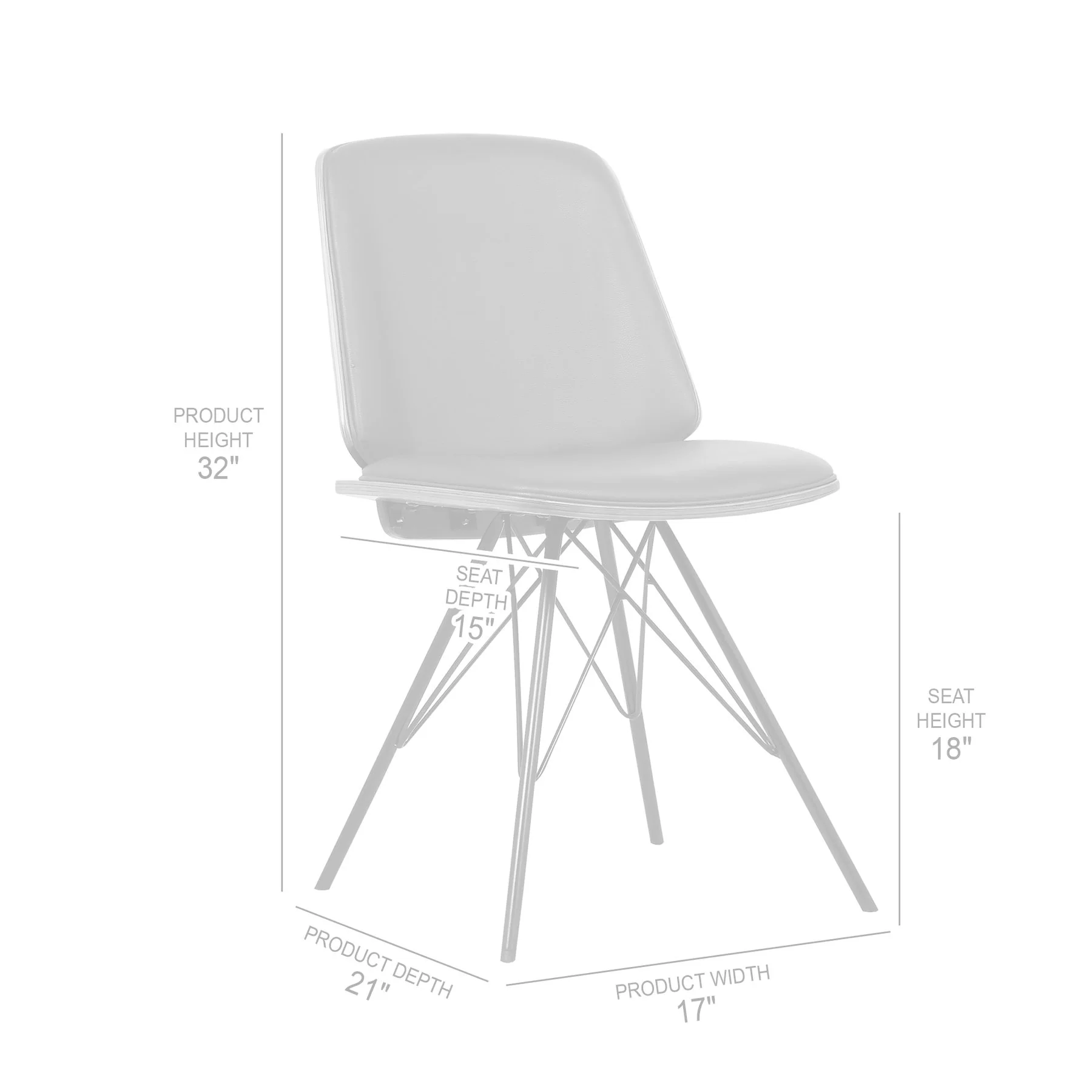 Inez Mid-Century Dining Chair in Gray Faux Leather with Black Powder Coated Metal Legs and Walnut Veneer Back - Image 6