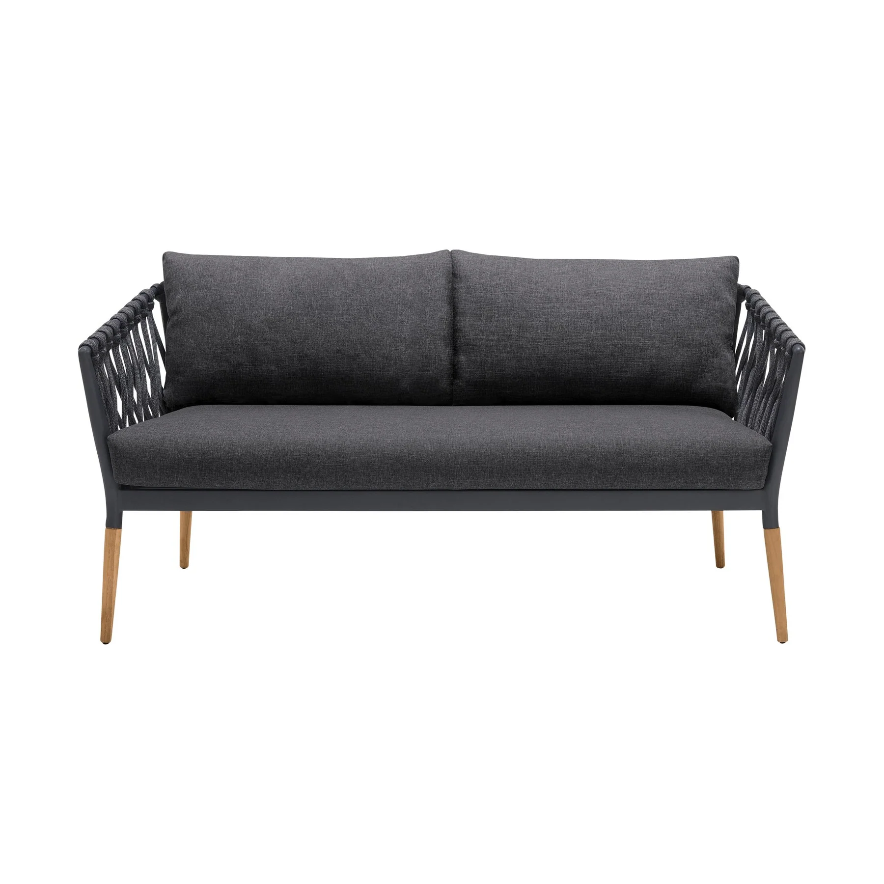 Ipanema Outdoor 4 Piece Rope and Teak Sofa Seating Set with Dark Gray Olefin - Image 2