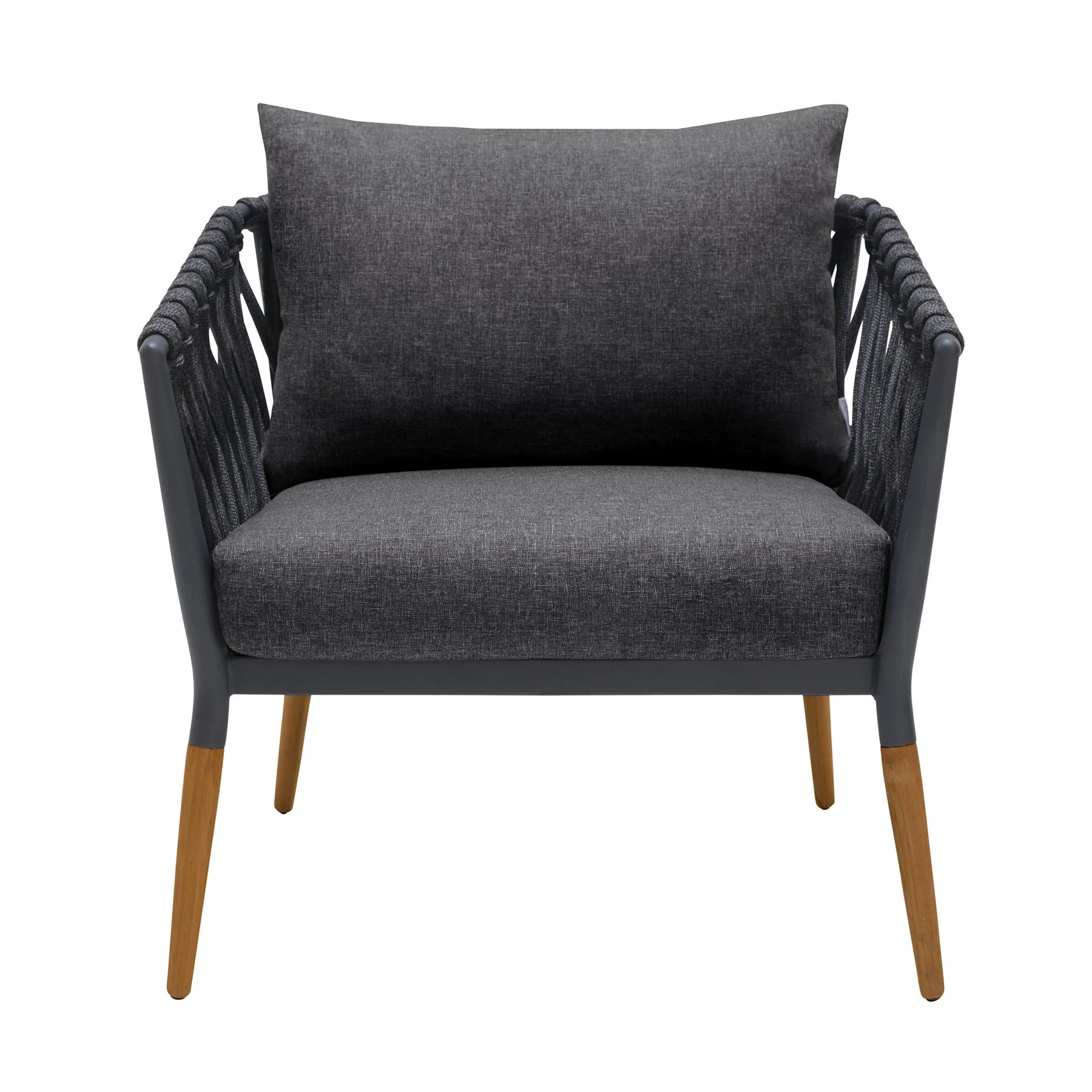 Ipanema Outdoor 4 Piece Rope and Teak Sofa Seating Set with Dark Gray Olefin - Image 4