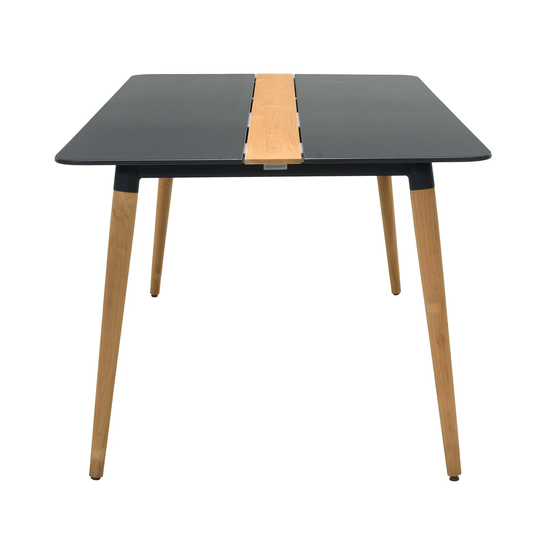 Ipanema Outdoor Aluminum Dining Table in Dark Gray with Natural Teak Wood Accent - Image 3