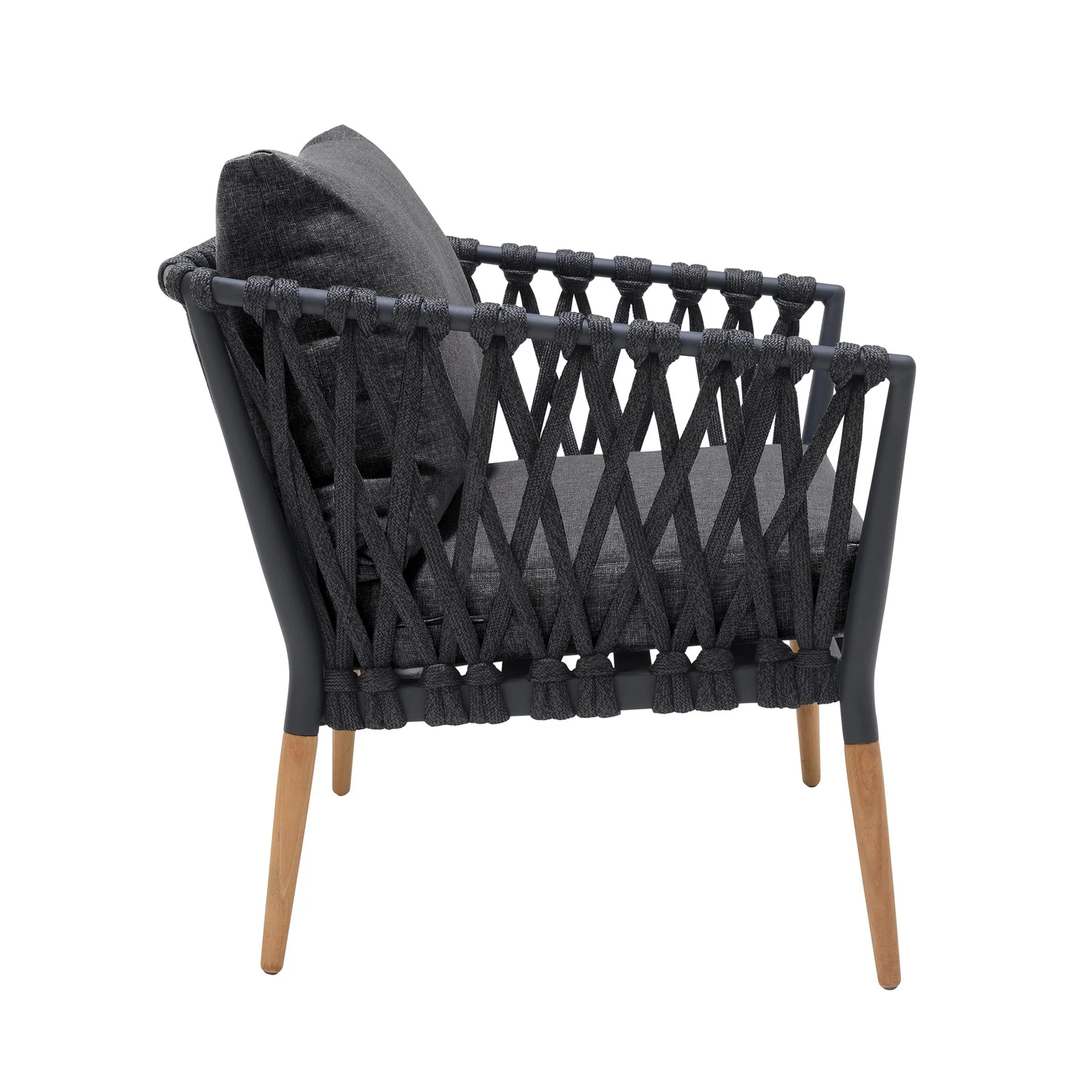 Ipanema Outdoor Teak Wood and Rope Lounge Chair with Dark Gray Olefin - Image 3