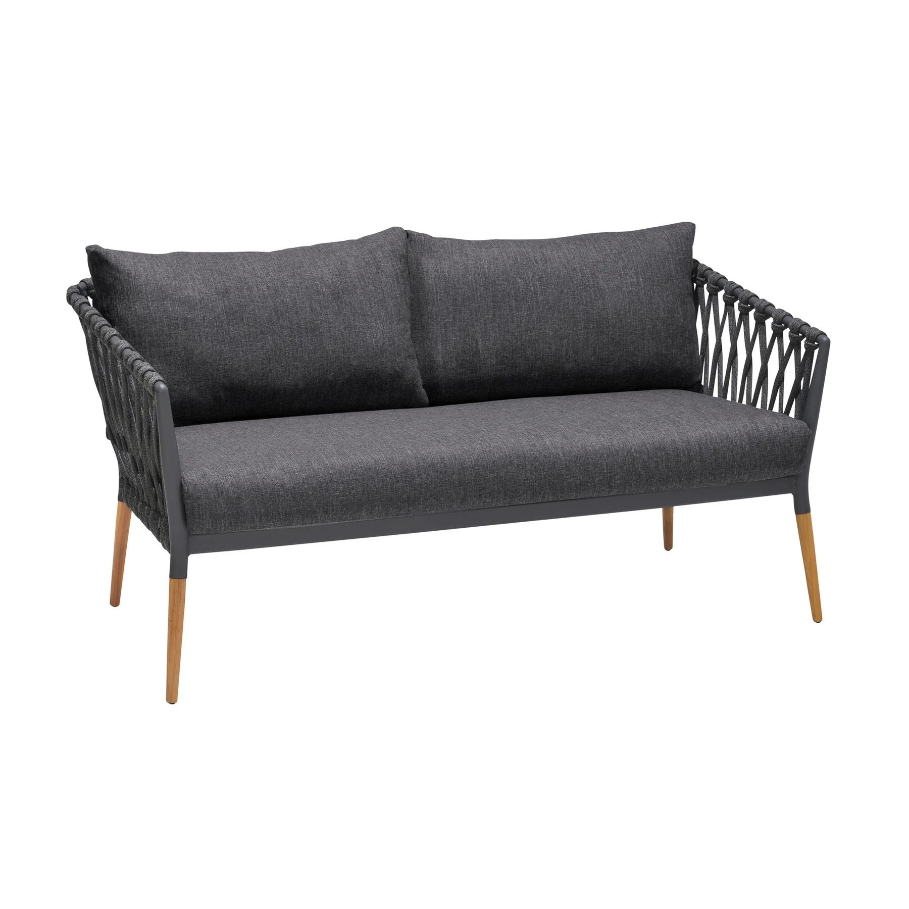 Ipanema Outdoor Teak Wood and Rope Sofa with Dark Gray Olefin - Image 2