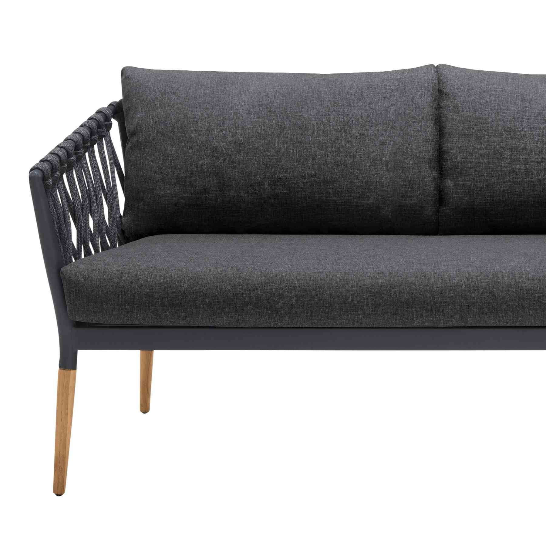 Ipanema Outdoor Teak Wood and Rope Sofa with Dark Gray Olefin - Image 4