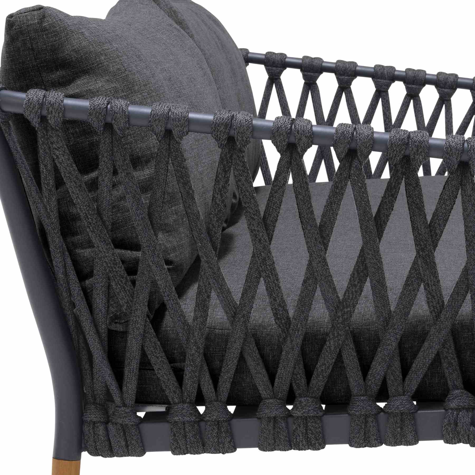Ipanema Outdoor Teak Wood and Rope Sofa with Dark Gray Olefin - Image 5