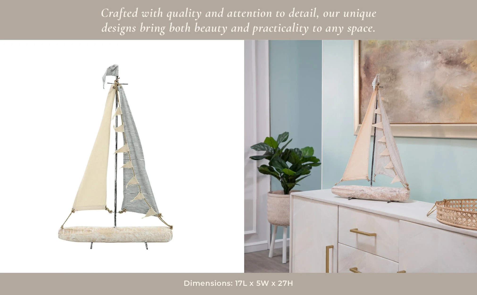 Iron 27" Sailboat W/ Cloth Sails, Multi - Image 9