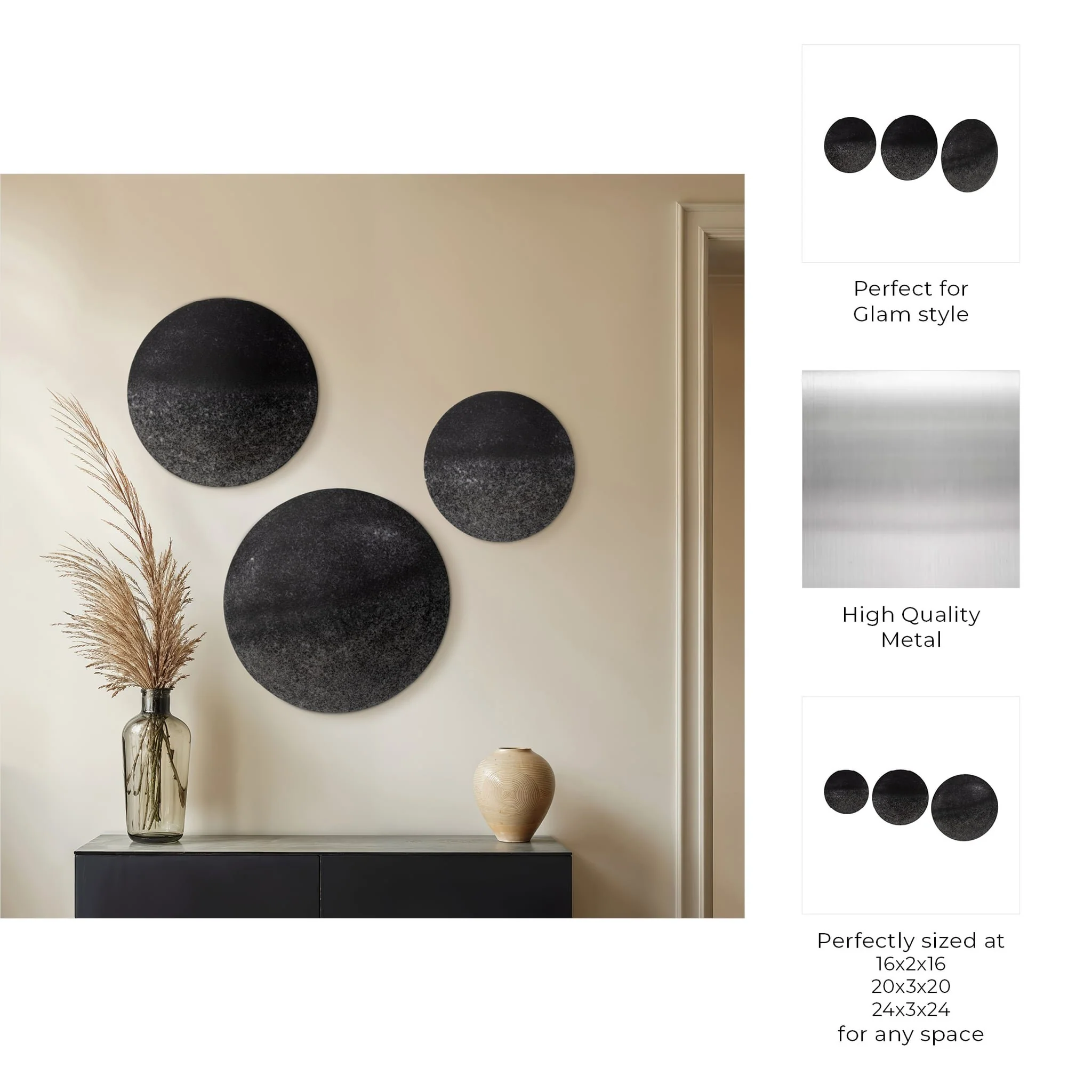 Iron,s/3 16/20/24",circle Wall Art,black - Image 9
