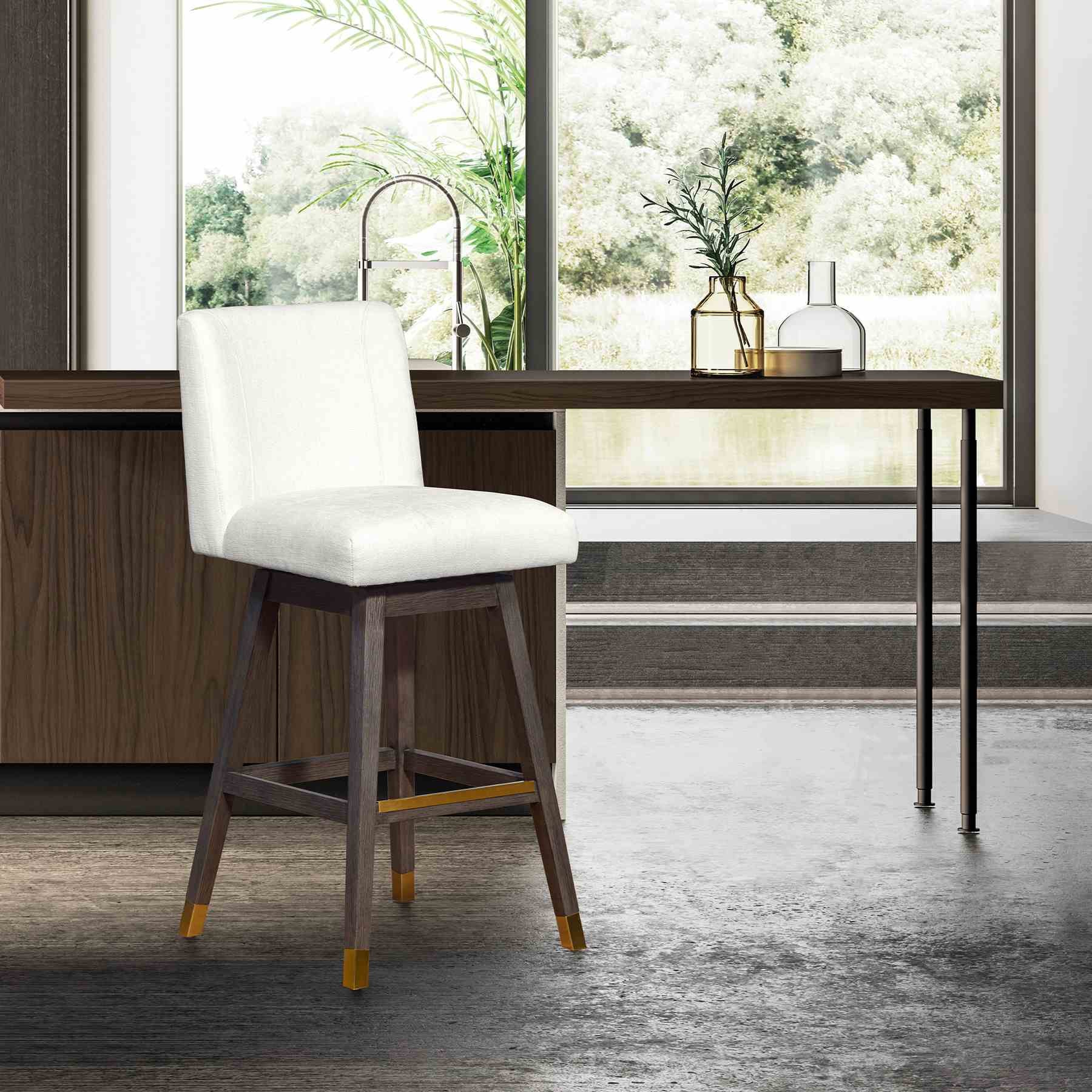 Isabella Swivel Bar Stool in Gray Oak Wood Finish with Pearl Fabric - Image 10